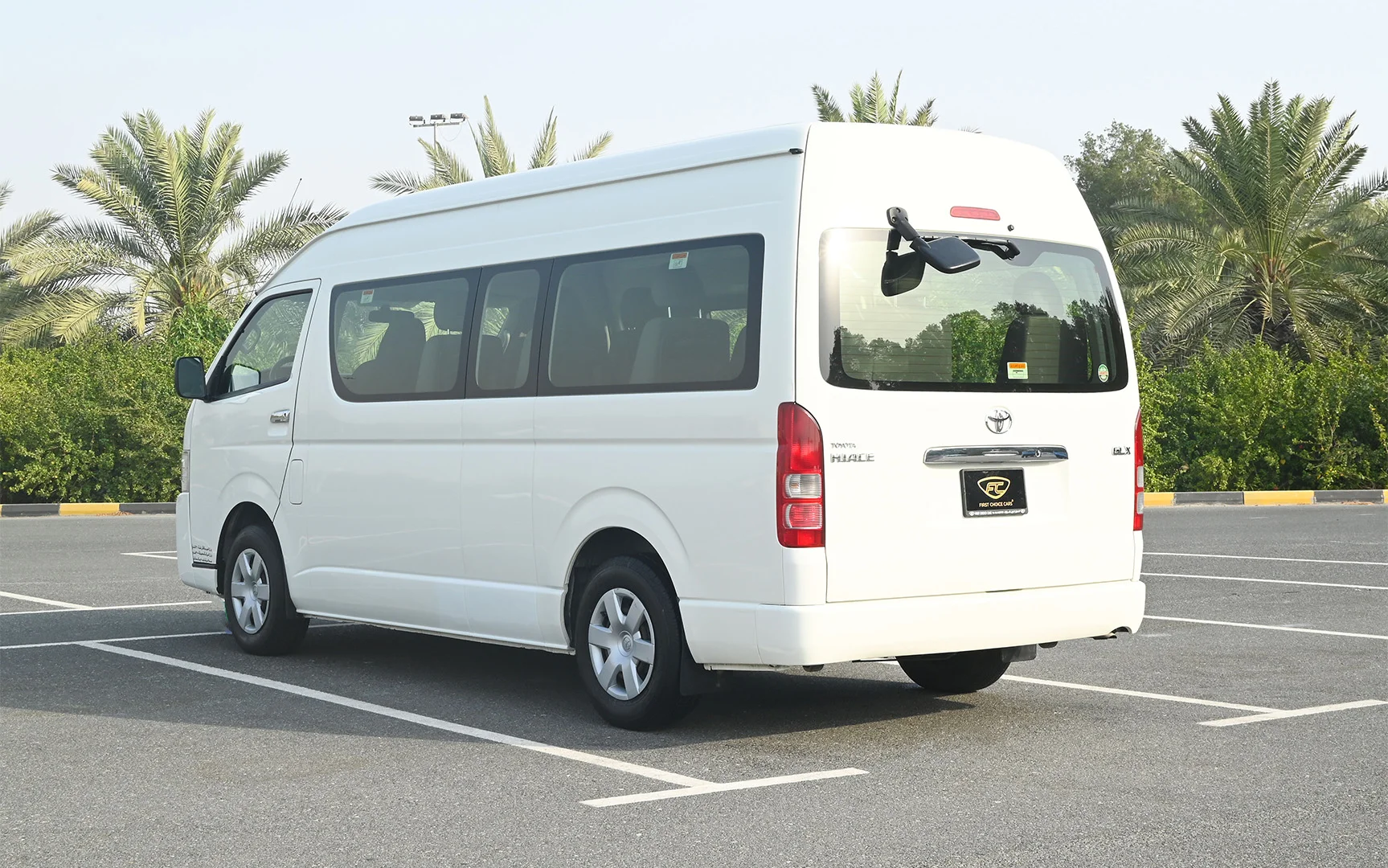Used 2018 Toyota Hiace GLX High Roof White – Left Back Diagonal (45°) View at First Choice Cars Sharjah