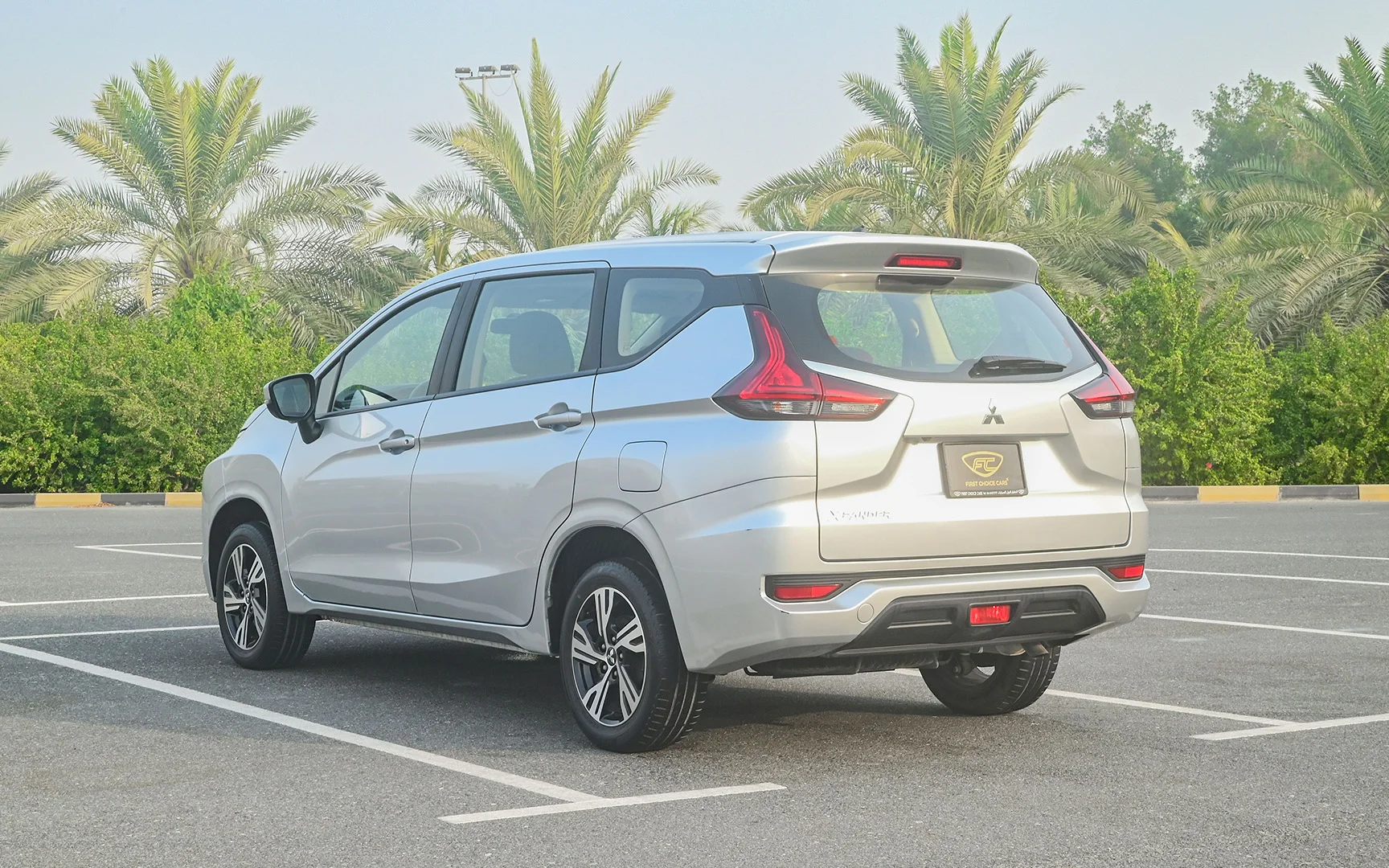 Used 2021 Mitsubishi XPANDER Highline Silver – Left Back Diagonal (45°) View at First Choice Cars Sharjah
