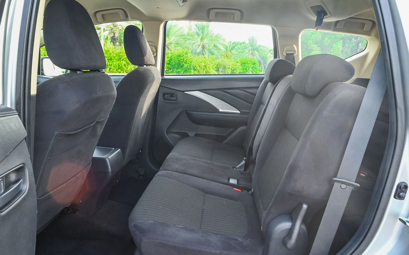 Used 2021 Mitsubishi XPANDER Highline Silver – Rear Driver Side Cabin View at First Choice Cars Sharjah