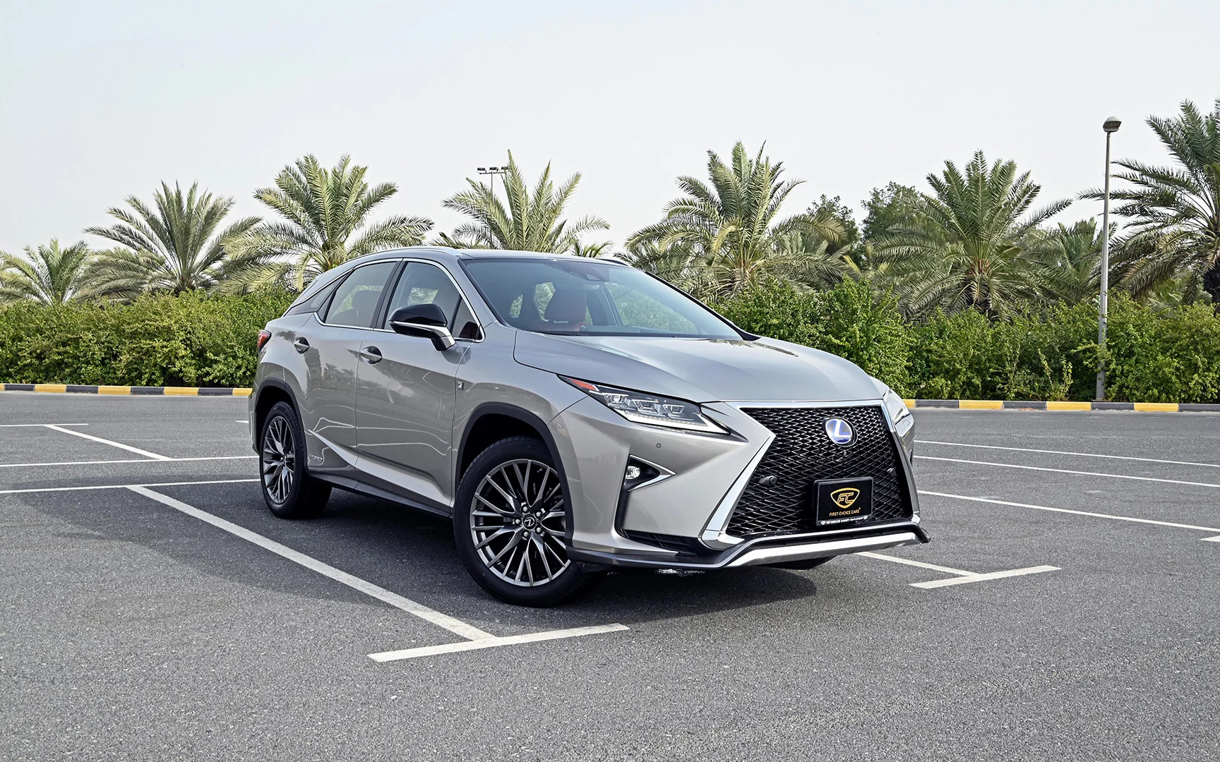 Used 2017 Lexus RX-Series RX 450h L Platinum Silver – Right Front Diagonal (45°) View at First Choice Cars Sharjah