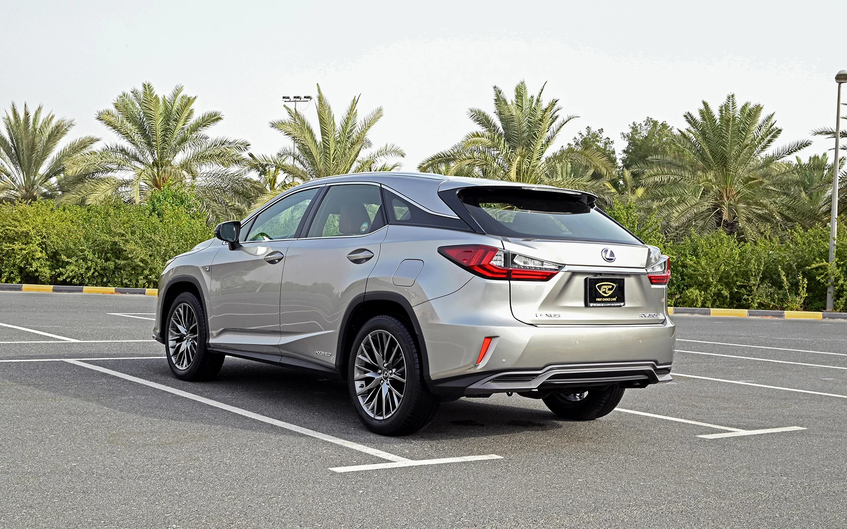 Used 2017 Lexus RX-Series RX 450h L Platinum Silver – Left Back Diagonal (45°) View at First Choice Cars Sharjah