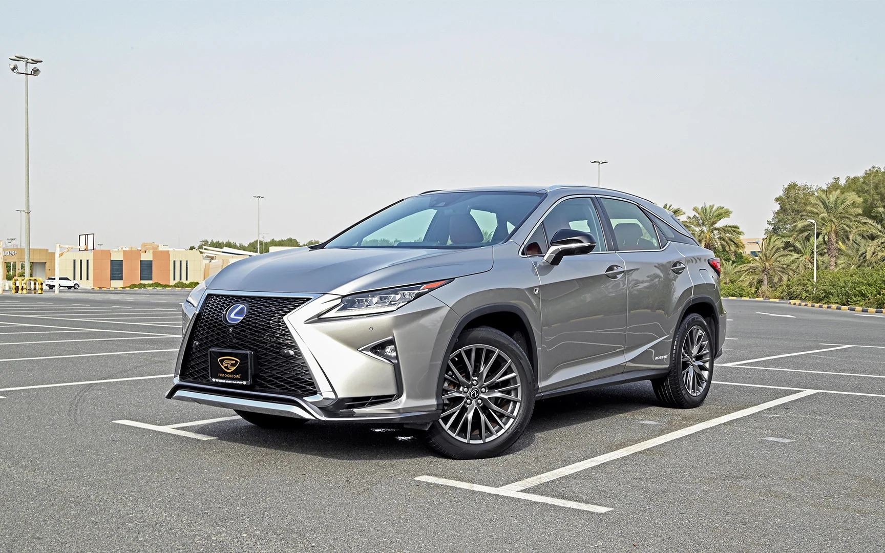 Used 2017 Lexus RX-Series RX 450h L Platinum Silver – Left Front Diagonal (45°) View at First Choice Cars Sharjah