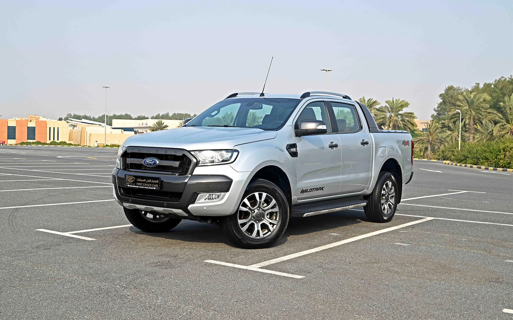 Used 2021 Ford Ranger Wildtrak in Silver – Left Front Diagonal (45°) View for Sale at First Choice Cars Dubai Sharjah