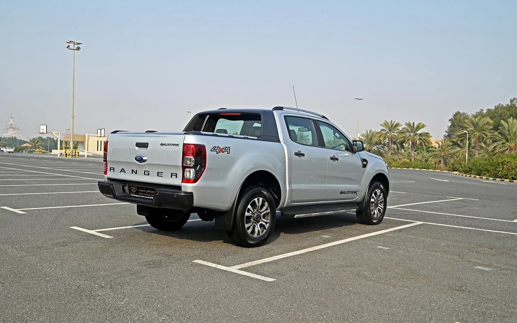 Used 2021 Ford Ranger Wildtrak in Silver – Right Back Diagonal (45°) View for Sale at First Choice Cars Dubai Sharjah