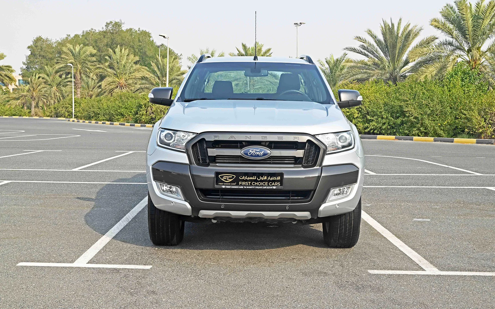 Used 2021 Ford Ranger Wildtrak in Silver – Front View for Sale at First Choice Cars Dubai Sharjah