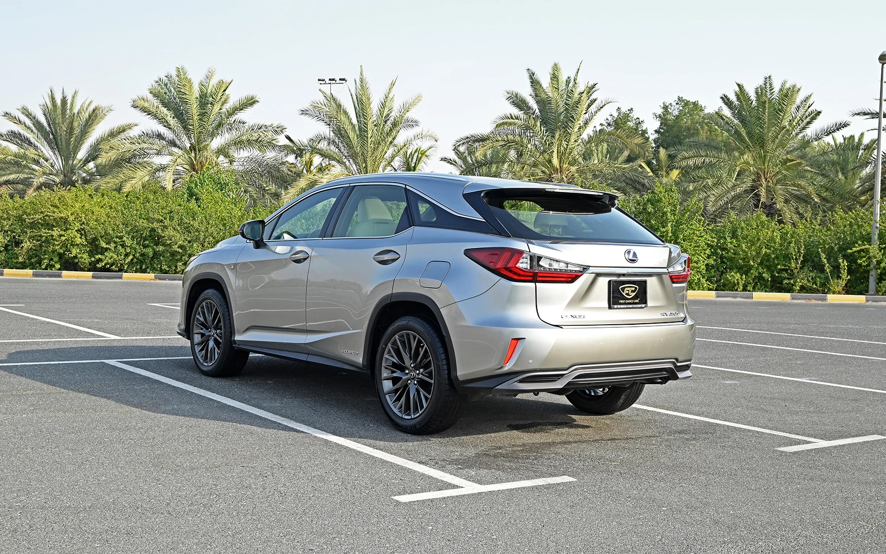 Used 2017 Lexus RX-Series RX 450h F Sport Silver – Left Back Diagonal (45°) View at First Choice Cars Sharjah