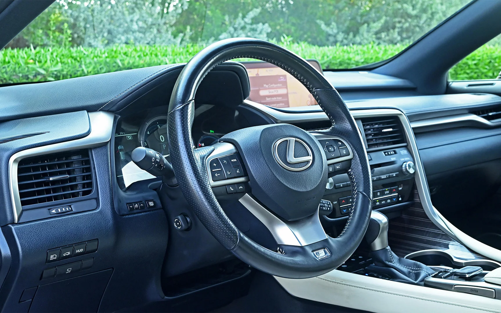 Used 2017 Lexus RX-Series RX 450h F Sport Silver – Driver Side Dashboard & Steering View at First Choice Cars Sharjah