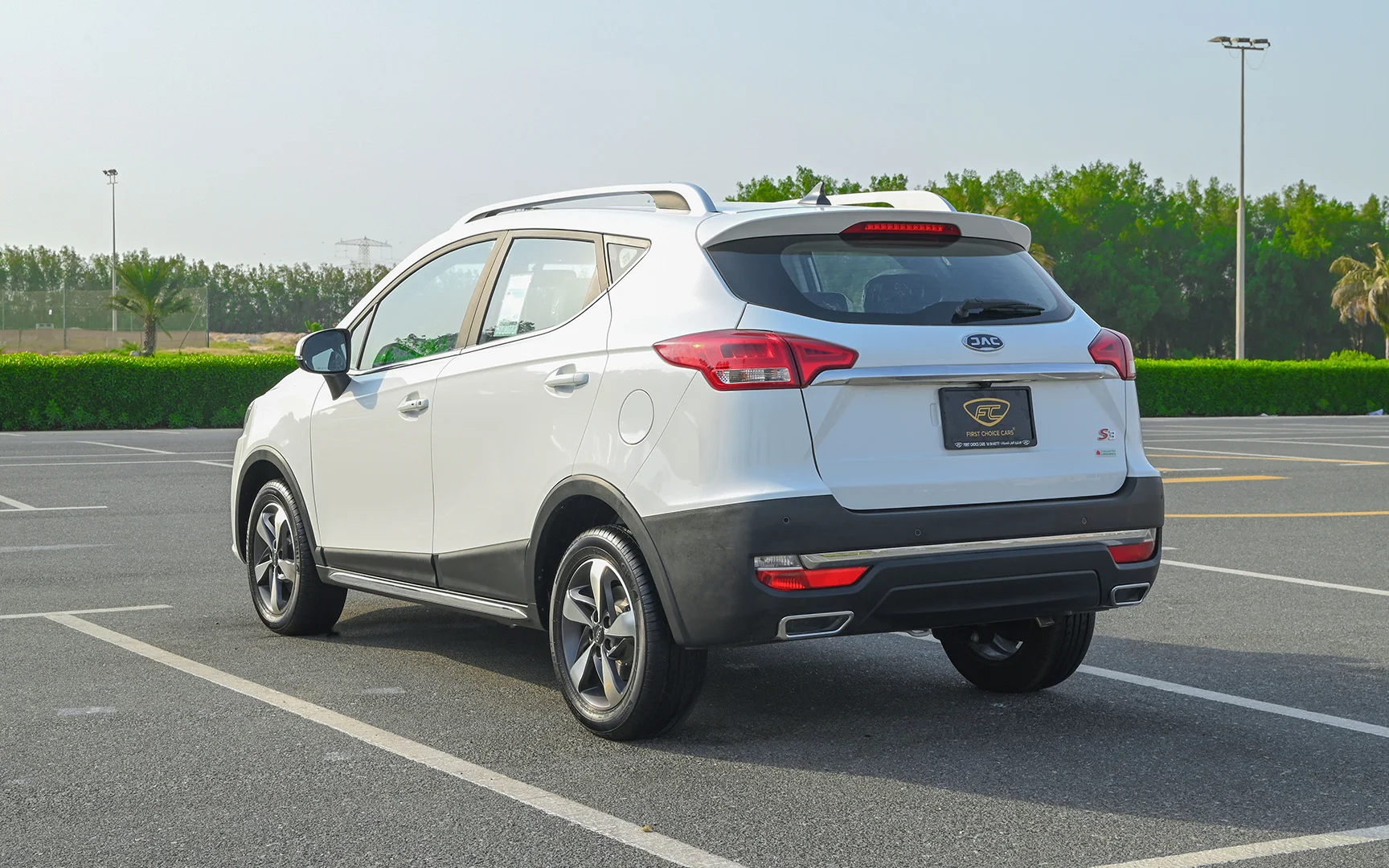 Used 2023 JAC S3 Luxury White – Left Back Diagonal (45°) View at First Choice Cars Sharjah