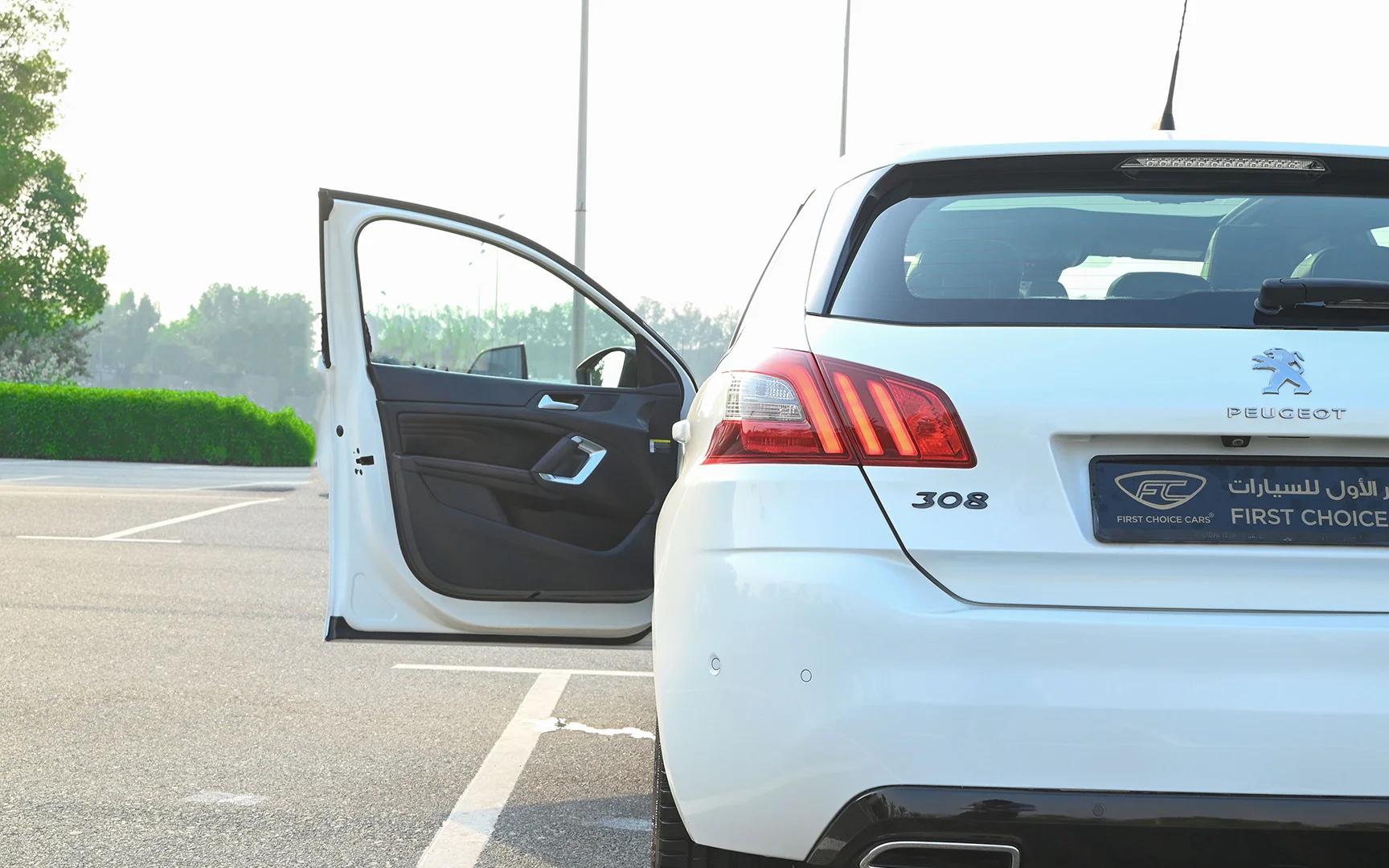 Used 2018 Peugeot 308 GT Line White – Taillight Close-up at First Choice Cars Sharjah
