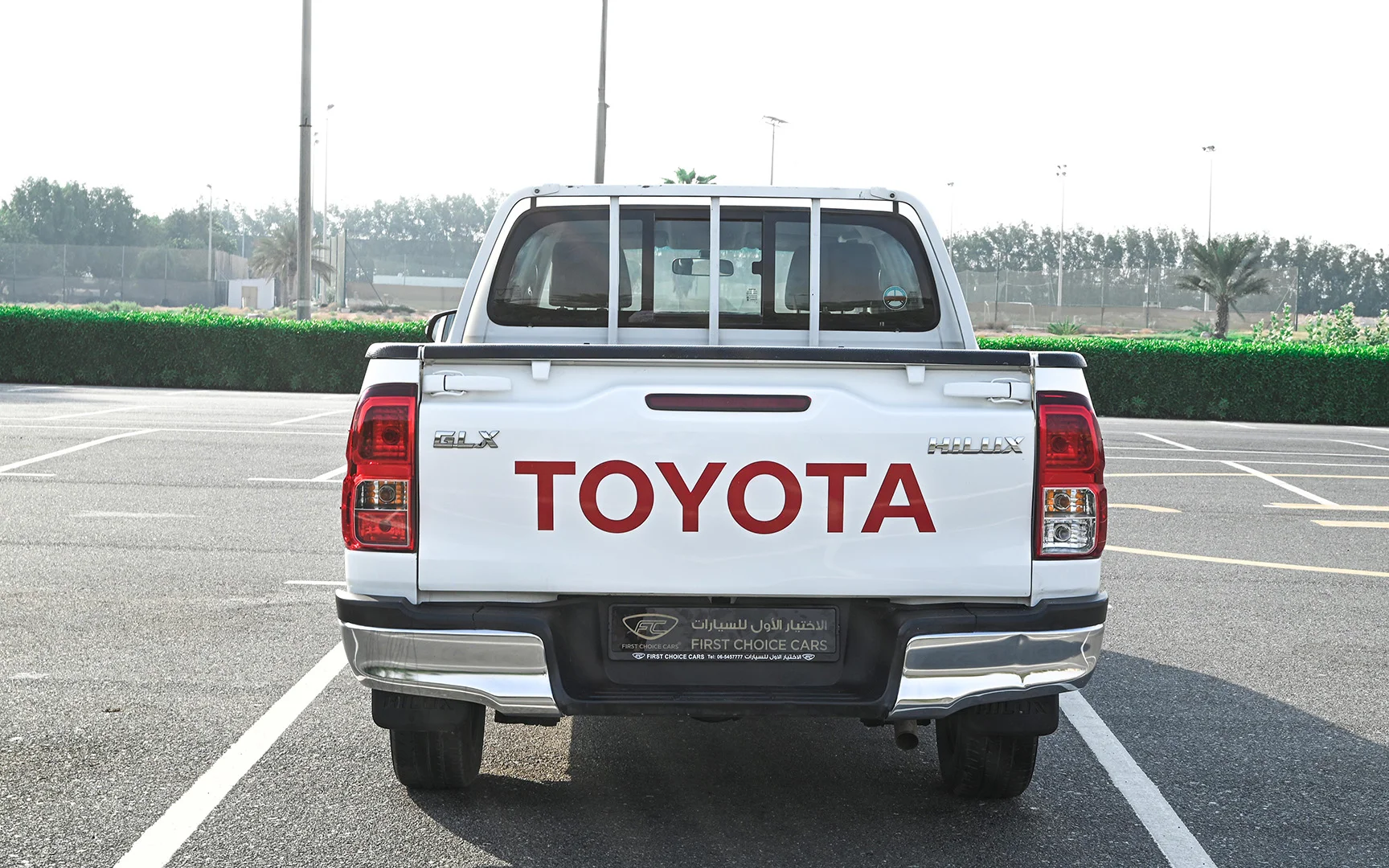 Used 2018 Toyota Hilux GLX Double Cabin White – Back/Rear View at First Choice Cars Sharjah