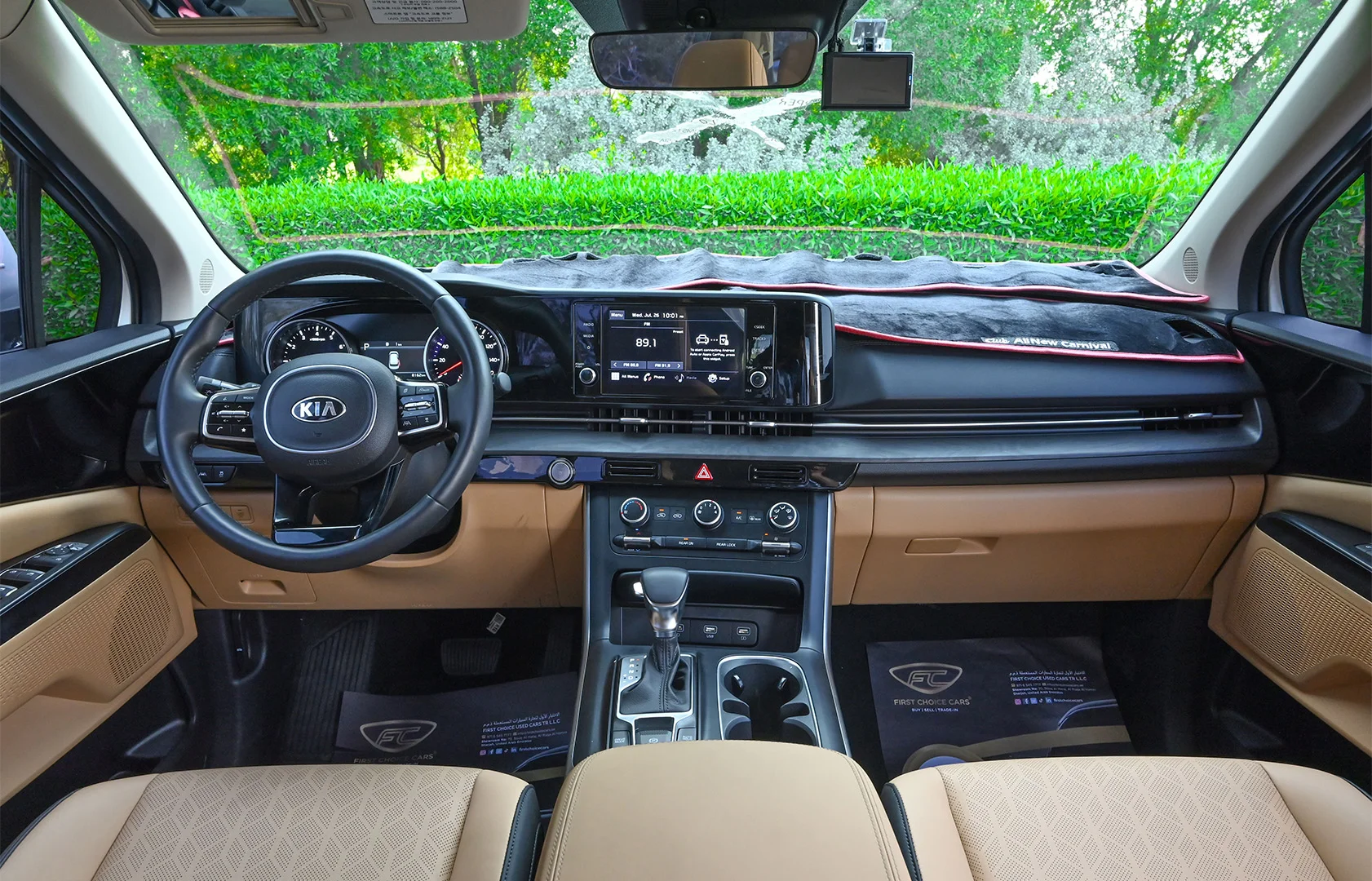 Used 2021 KIA Carnival Lx White – Front Cabin / Dashboard Full View at First Choice Cars Sharjah