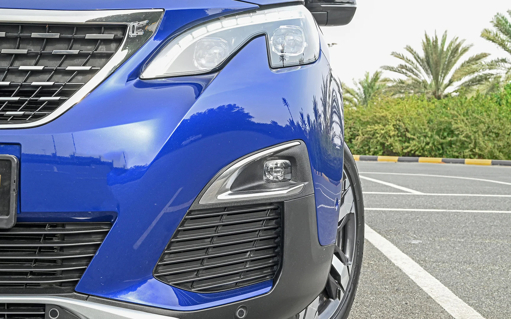 Used 2020 Peugeot 3008 GT Blue – Headlight Close-up at First Choice Cars Sharjah