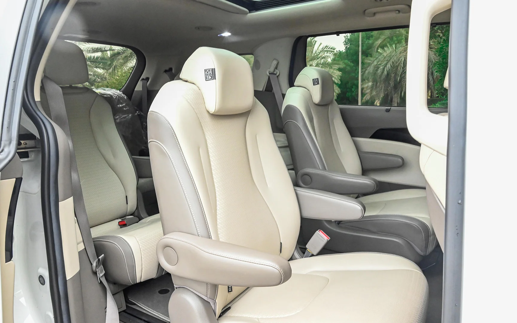 Used 2021 KIA Carnival Ex White – Rear Passenger Side Cabin View at First Choice Cars Sharjah