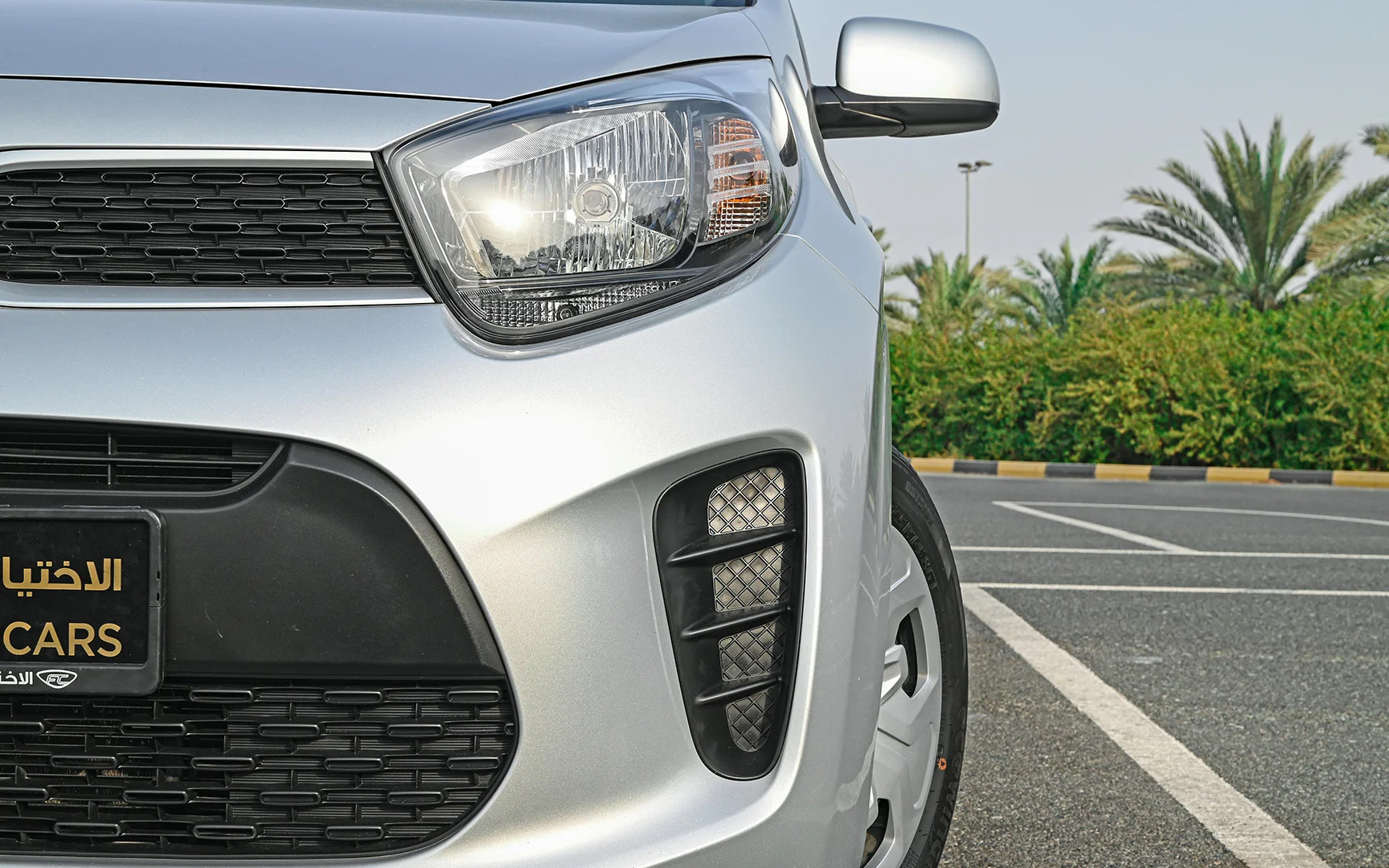 Used 2020 KIA Picanto Lx Silver – Headlight Close-up at First Choice Cars Sharjah