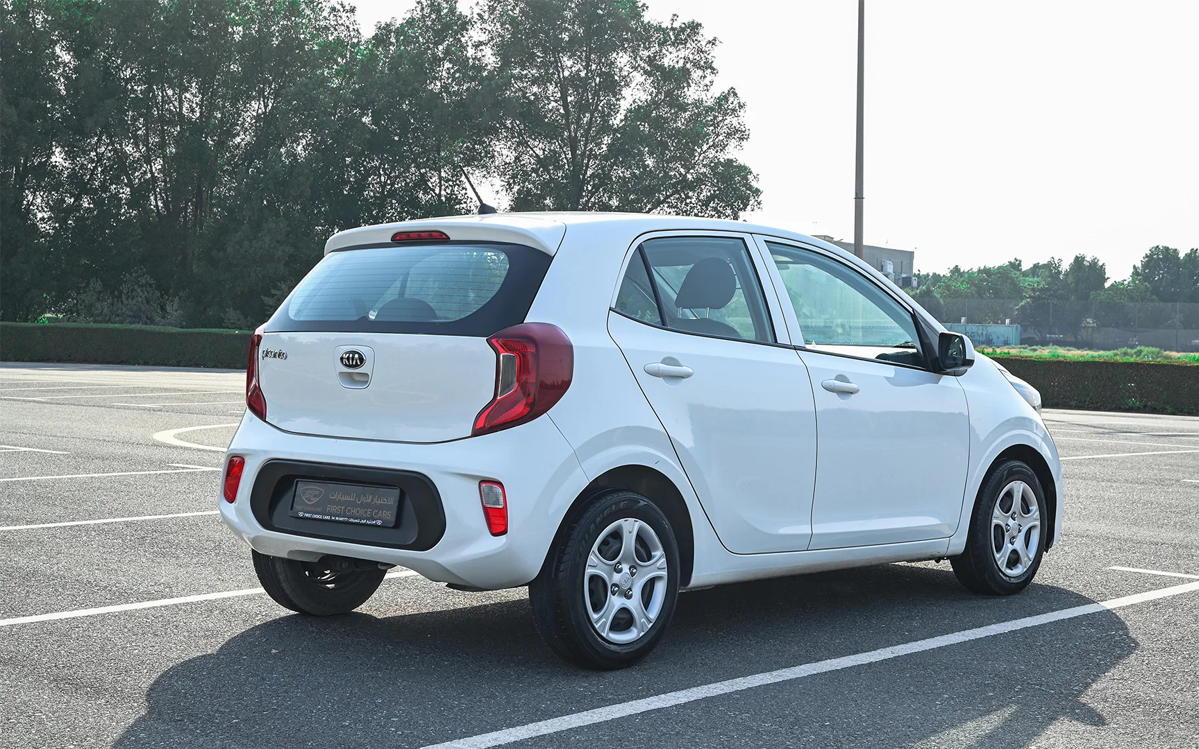 Used 2019 KIA Picanto LX White – Right Back Diagonal (45°) View at First Choice Cars Sharjah