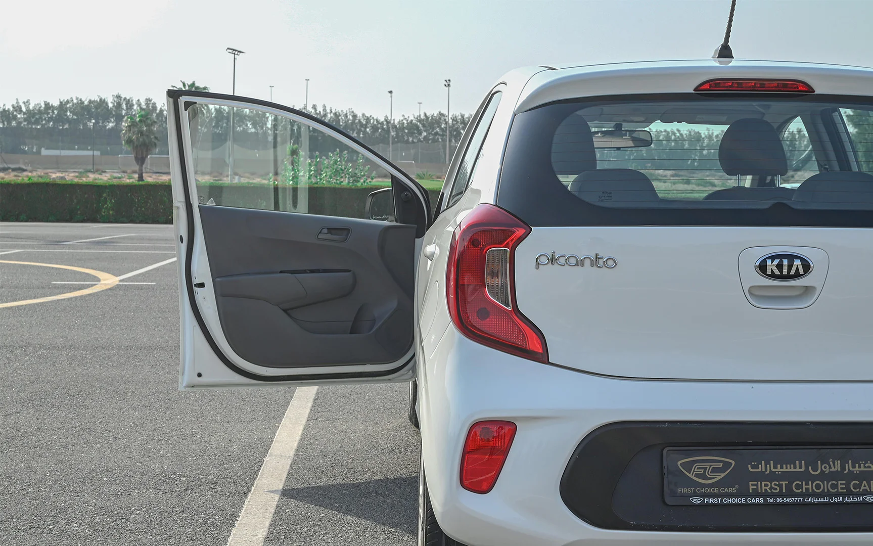 Used 2019 KIA Picanto LX White – Taillight Close-up at First Choice Cars Sharjah