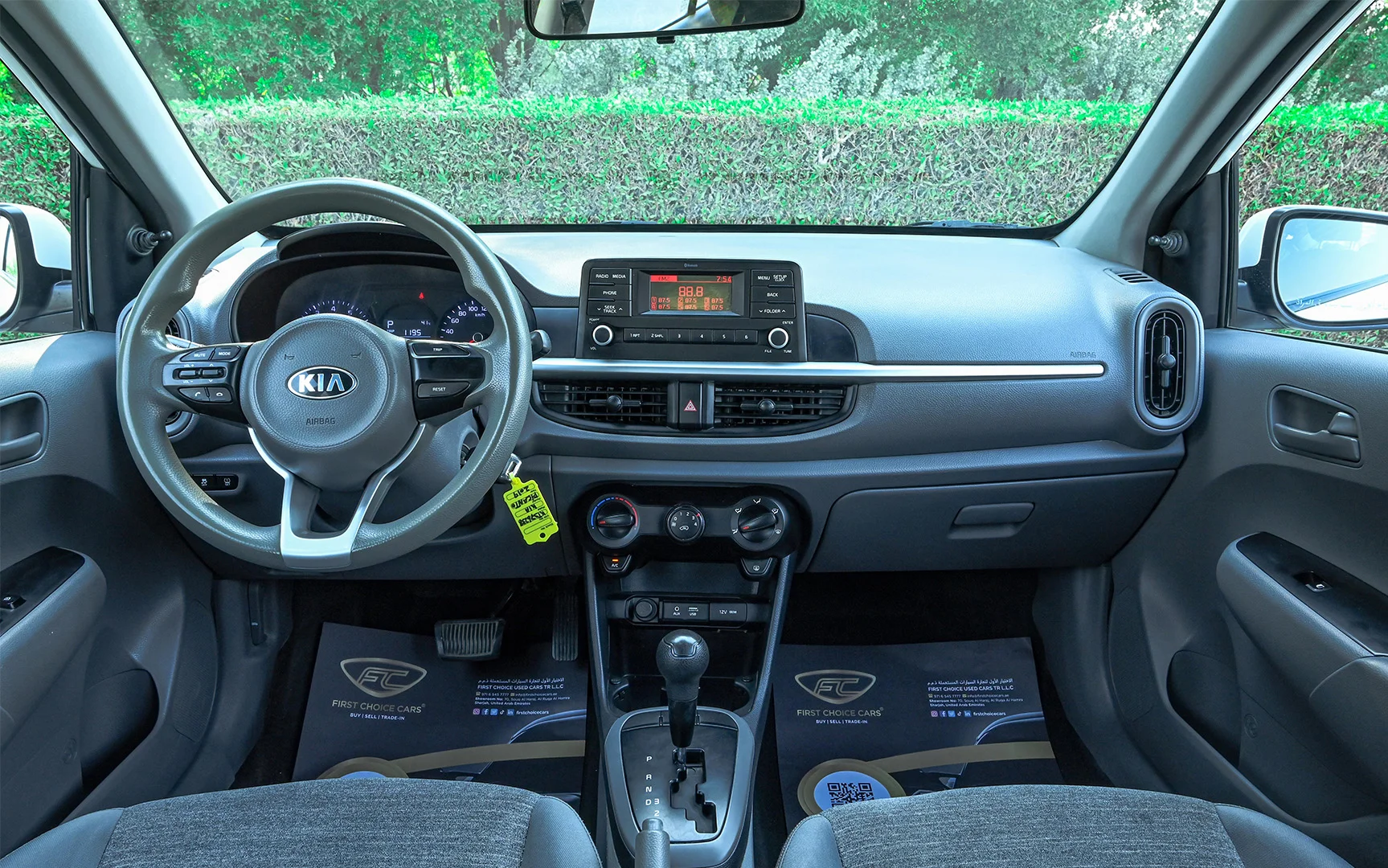 Used 2019 KIA Picanto LX White – Front Cabin / Dashboard Full View at First Choice Cars Sharjah