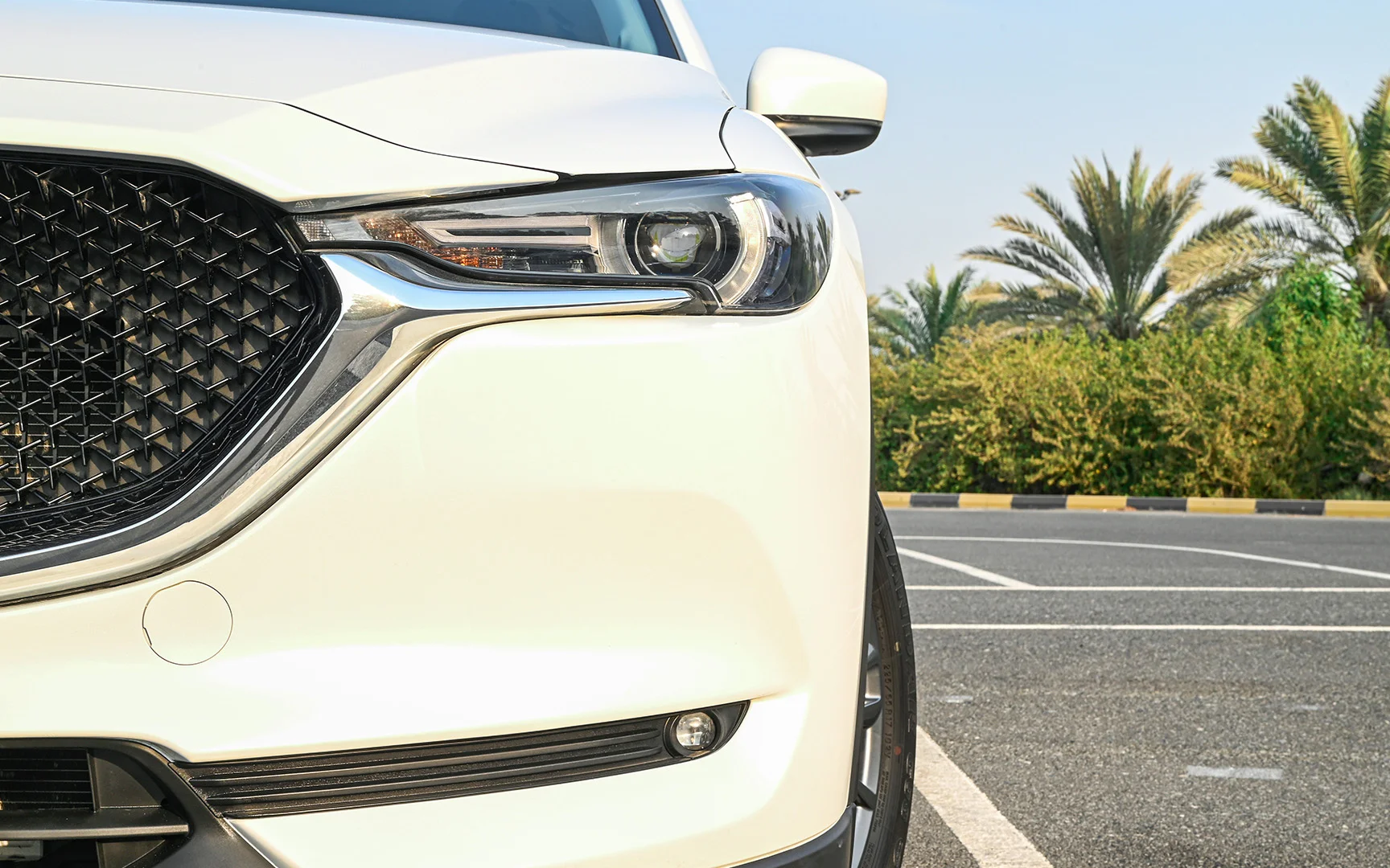 Used 2020 Mazda CX-5 GT White – Headlight Close-up at First Choice Cars Sharjah