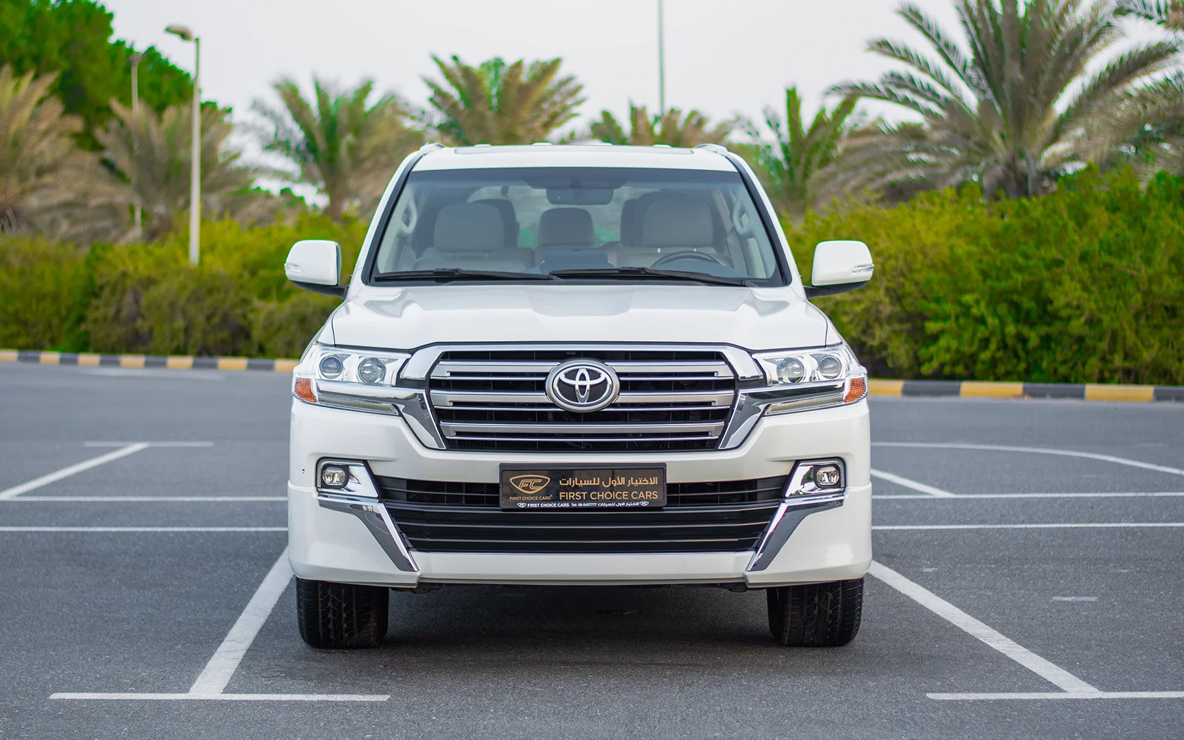 Used 2021 Toyota Land Cruiser GXR White – Front View at First Choice Cars Sharjah