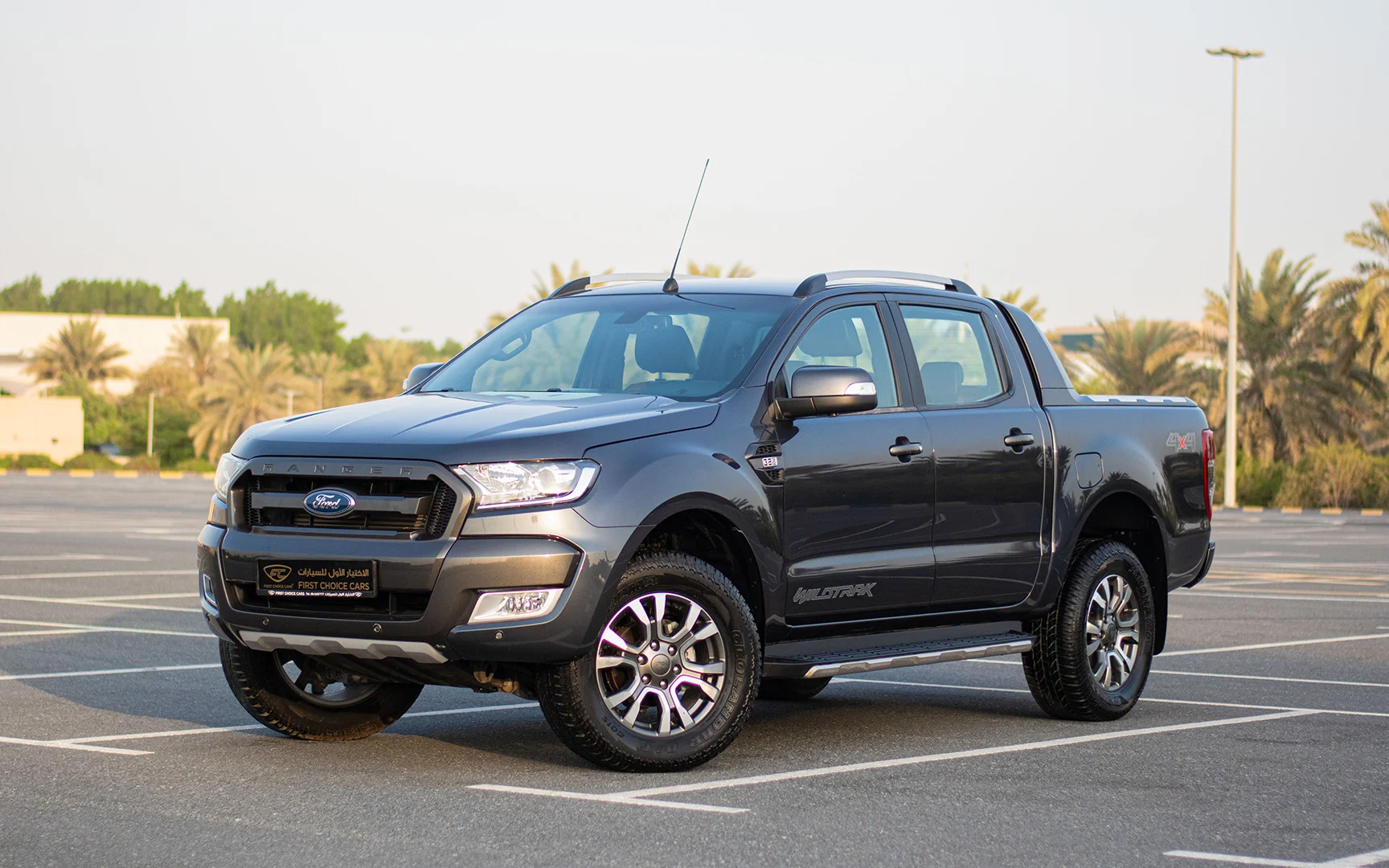 Used 2018 Ford Ranger Wildtrak in Grey – Left Front Diagonal (45°) View for Sale at First Choice Cars Dubai Sharjah