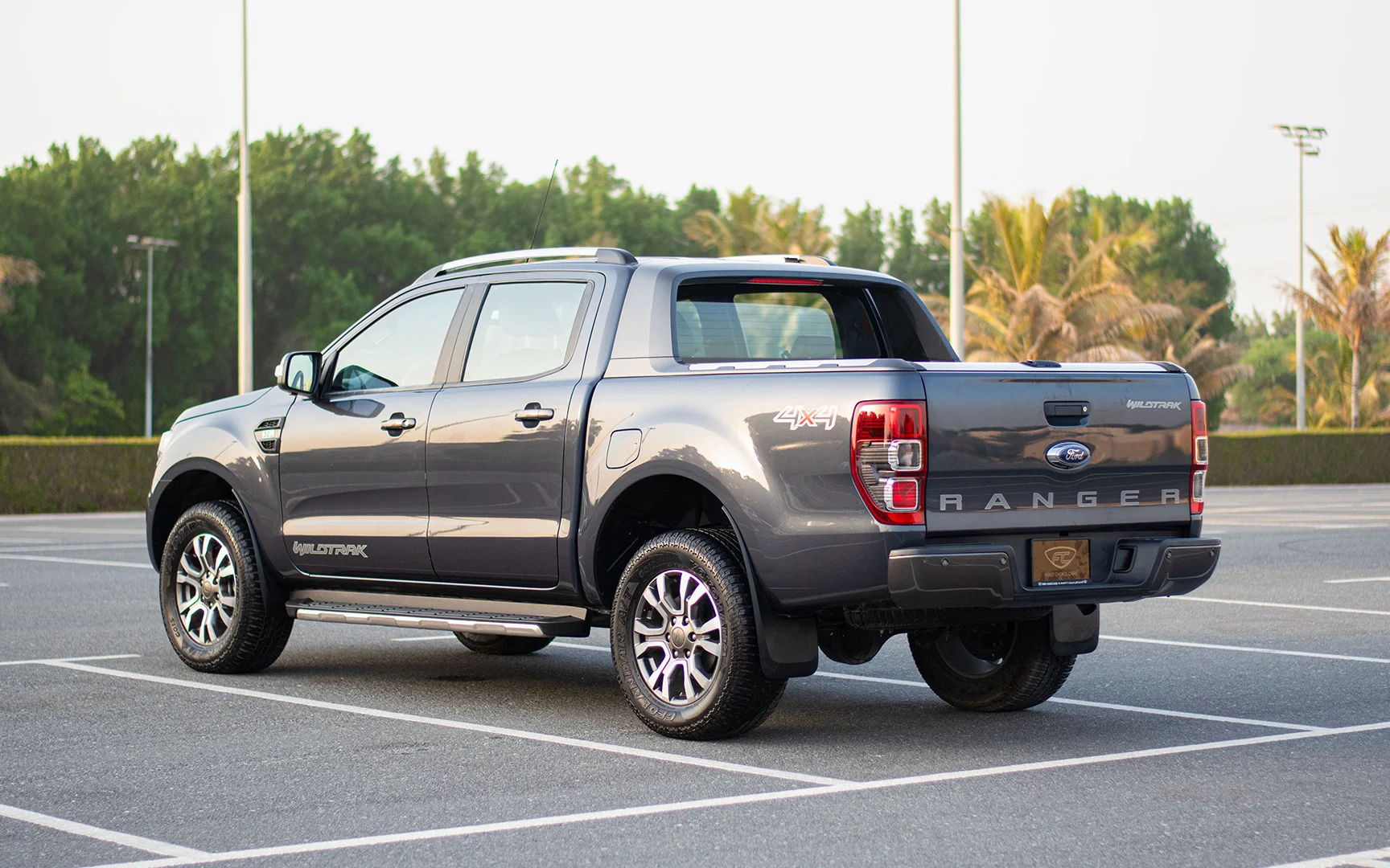 Used 2018 Ford Ranger Wildtrak in Grey – Left Back Diagonal (45°) View for Sale at First Choice Cars Dubai Sharjah
