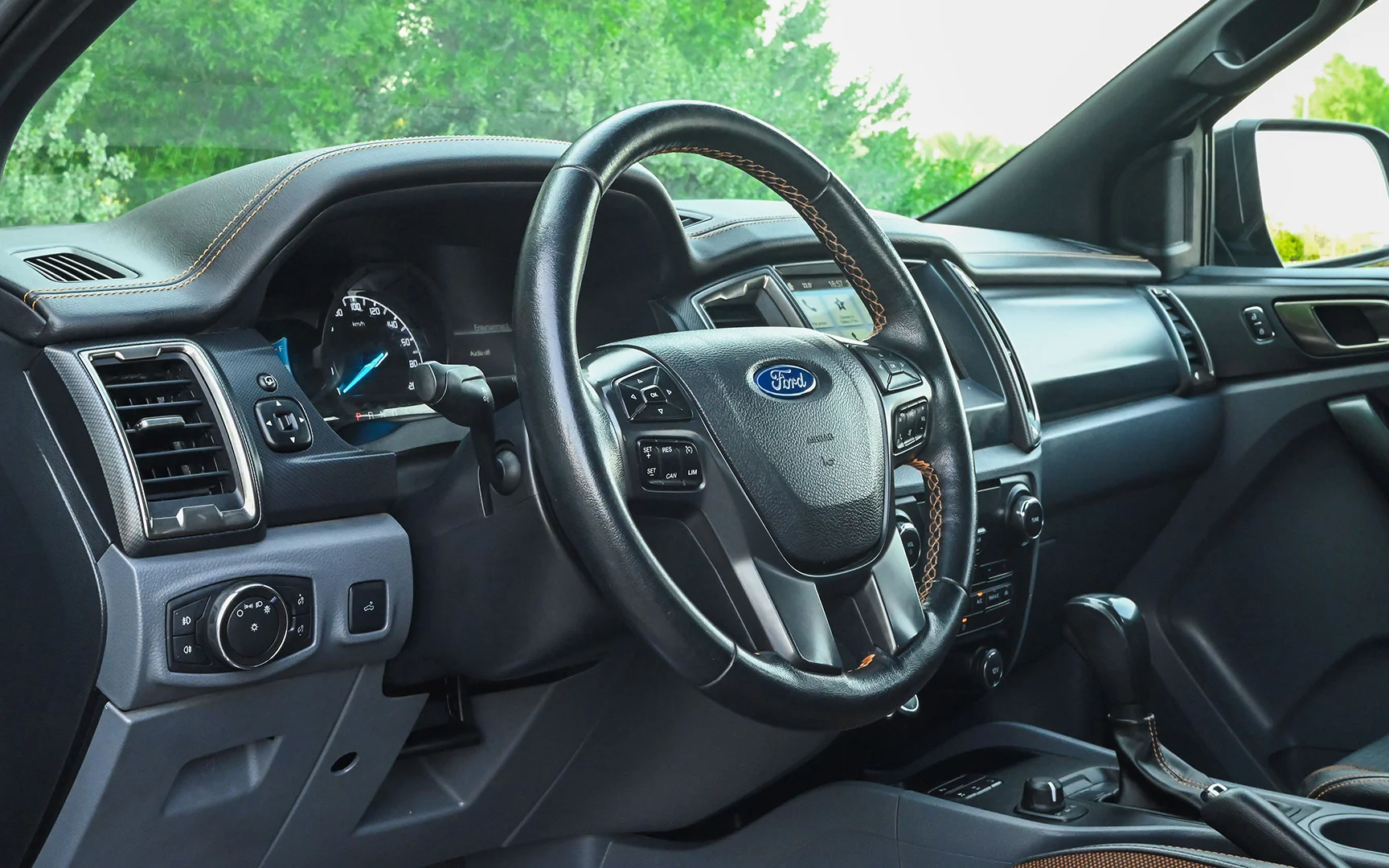 Used 2018 Ford Ranger Wildtrak in Grey – Driver Side Dashboard & Steering View for Sale at First Choice Cars Dubai Sharjah