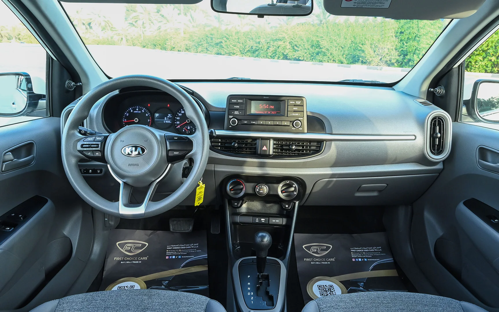 Used 2020 KIA Picanto Lx White – Front Cabin / Dashboard Full View at First Choice Cars Sharjah