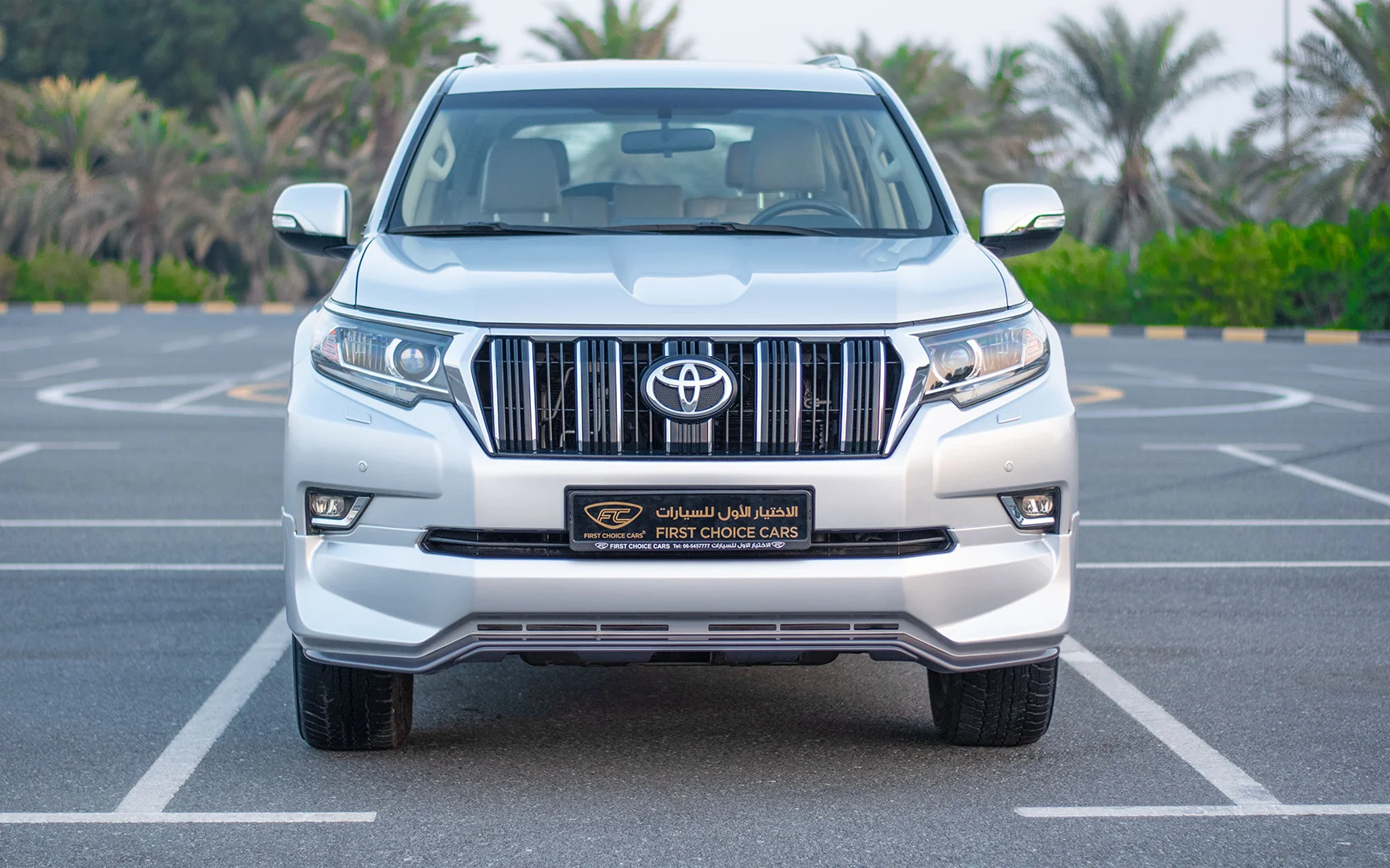 Used 2019 Toyota Prado VXR Silver – Front View at First Choice Cars Sharjah