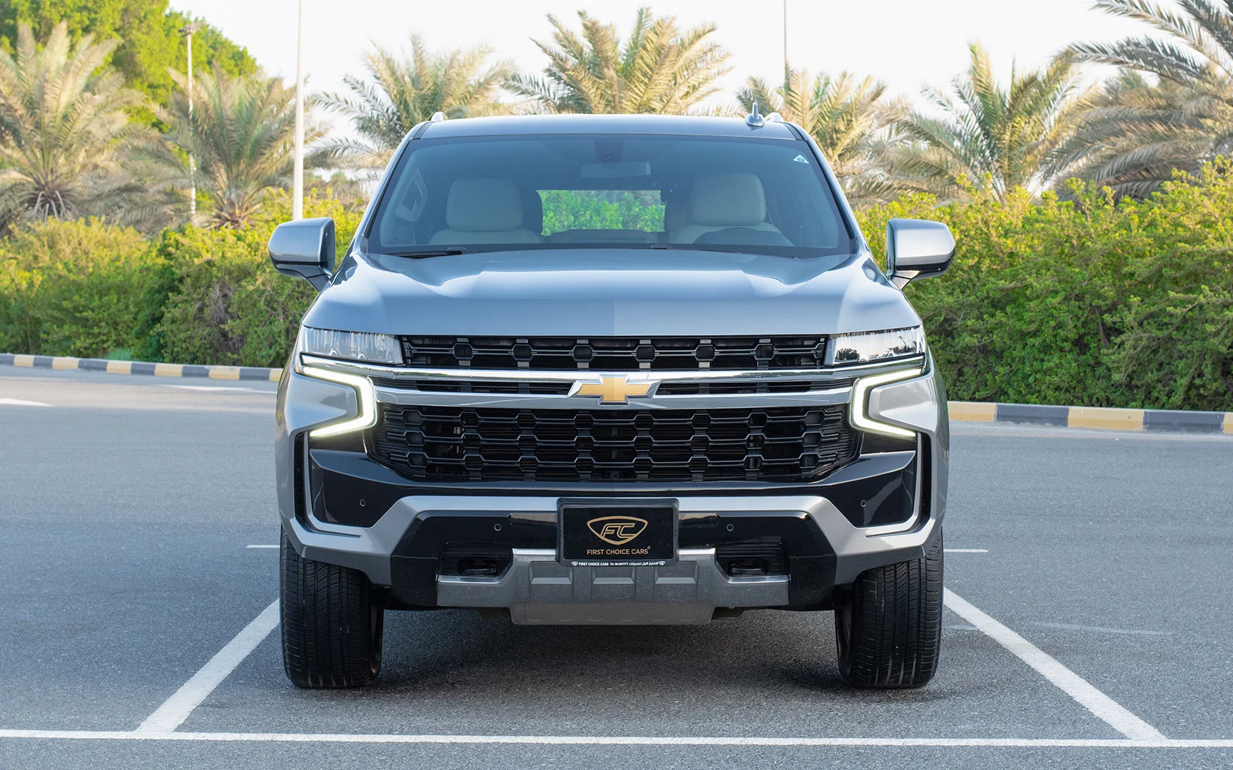 Used 2021 Chevrolet Tahoe LS Silver – Front View at First Choice Cars Sharjah