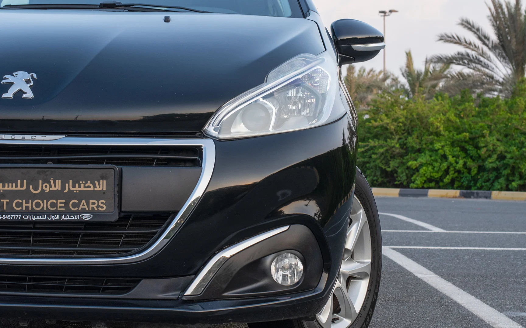Used 2019 Peugeot 208 Active Black – Headlight Close-up at First Choice Cars Sharjah