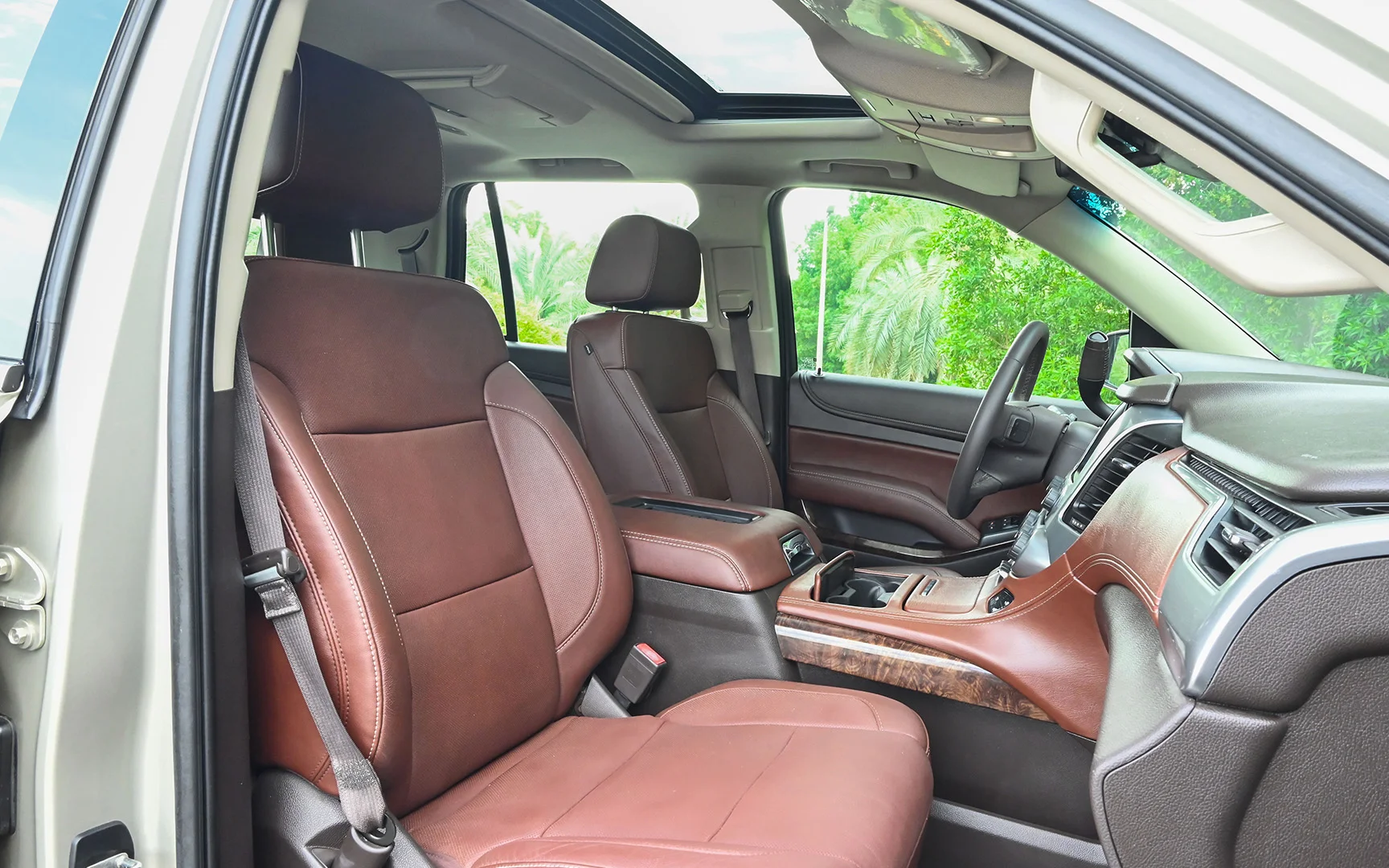 Used 2015 Chevrolet Tahoe LTZ Gold – Front Passenger Side Cabin View at First Choice Cars Sharjah