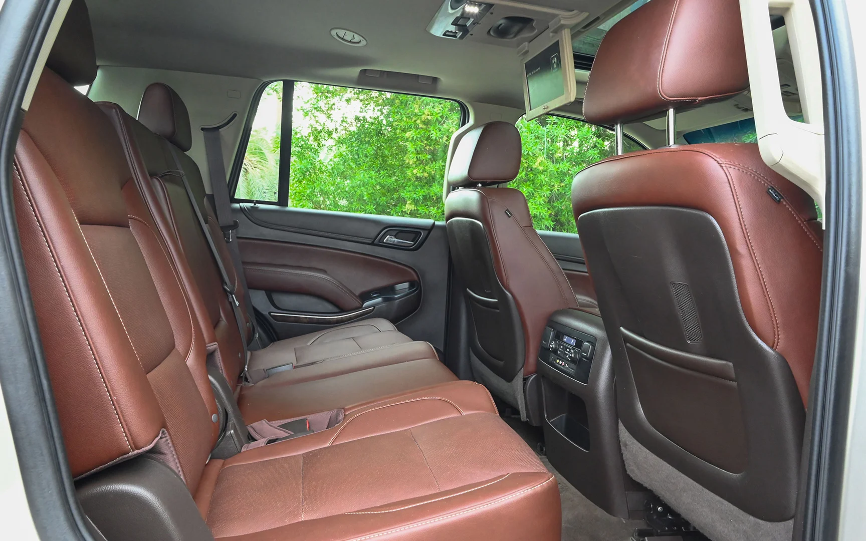 Used 2015 Chevrolet Tahoe LTZ Gold – Rear Passenger Side Cabin View at First Choice Cars Sharjah