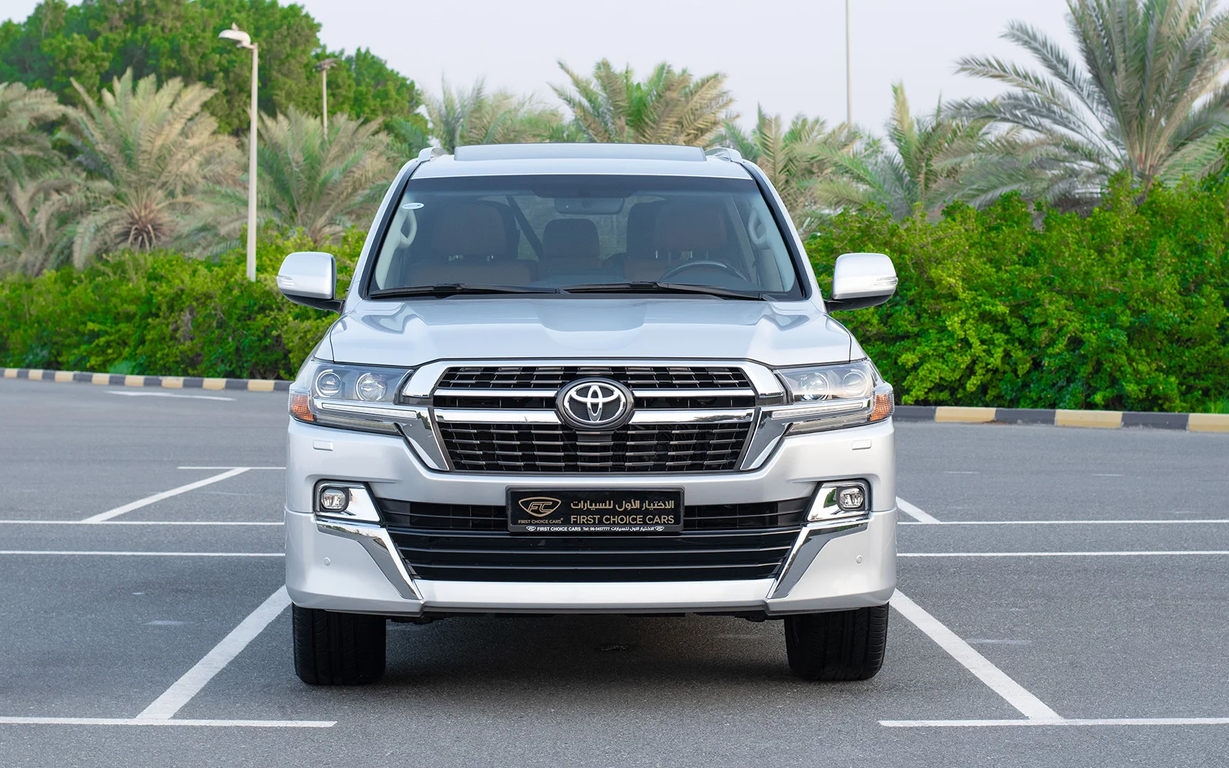 Used 2021 Toyota Land Cruiser GXR Silver – Front View at First Choice Cars Sharjah