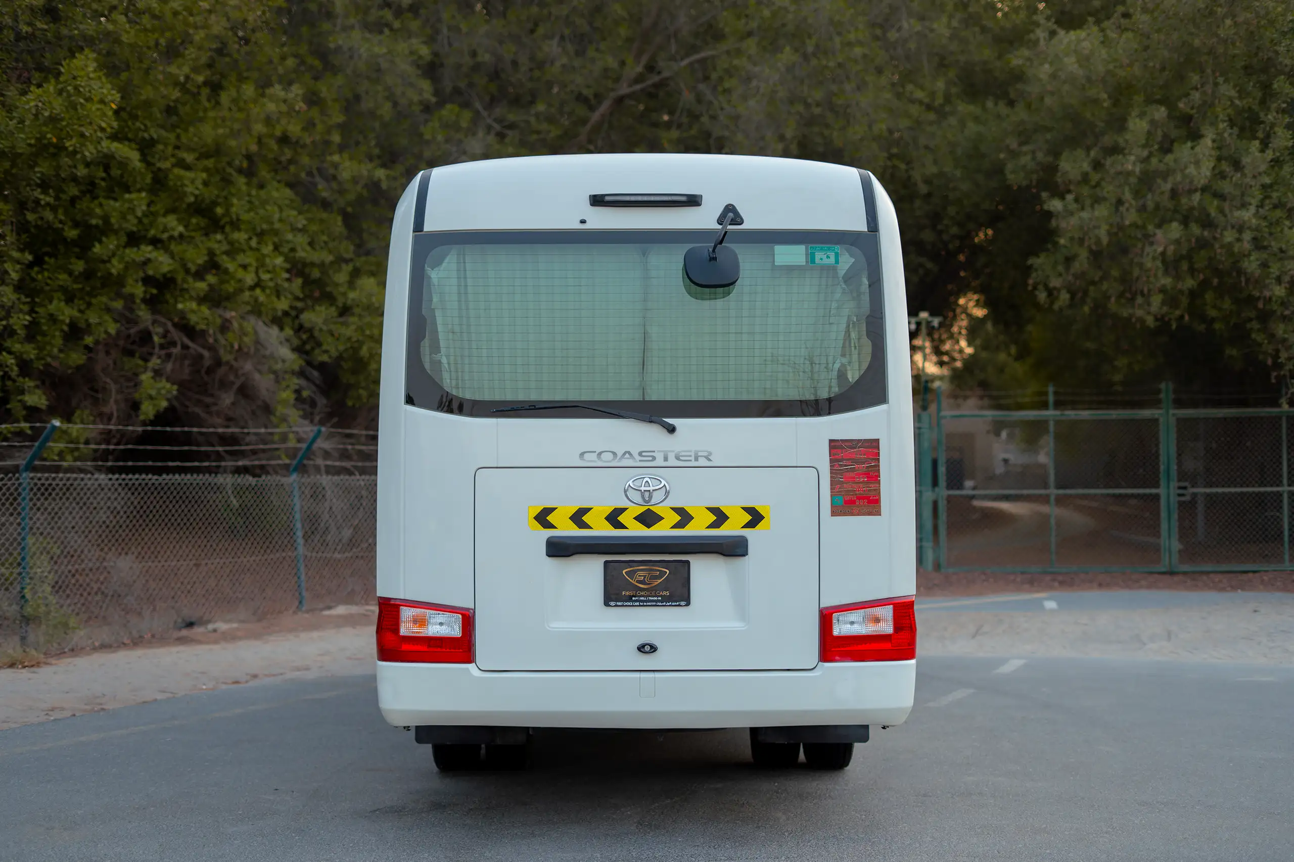 Used 2020 Toyota Coaster High Roof in White – Back/Rear View for Sale at First Choice Cars Dubai Sharjah