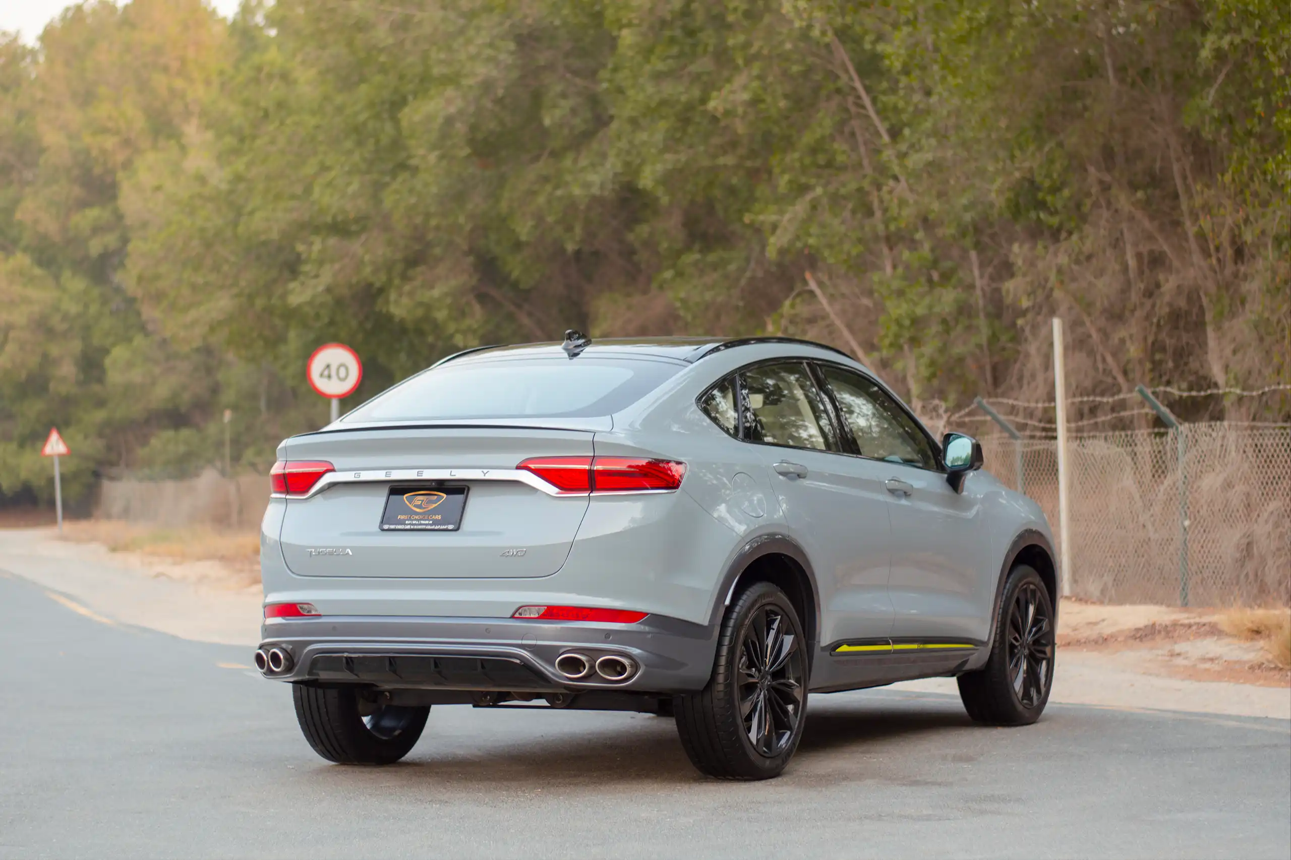 Used 2024 Geely Tugella GF+ Grey – Right Back Diagonal (45°) View at First Choice Cars Sharjah