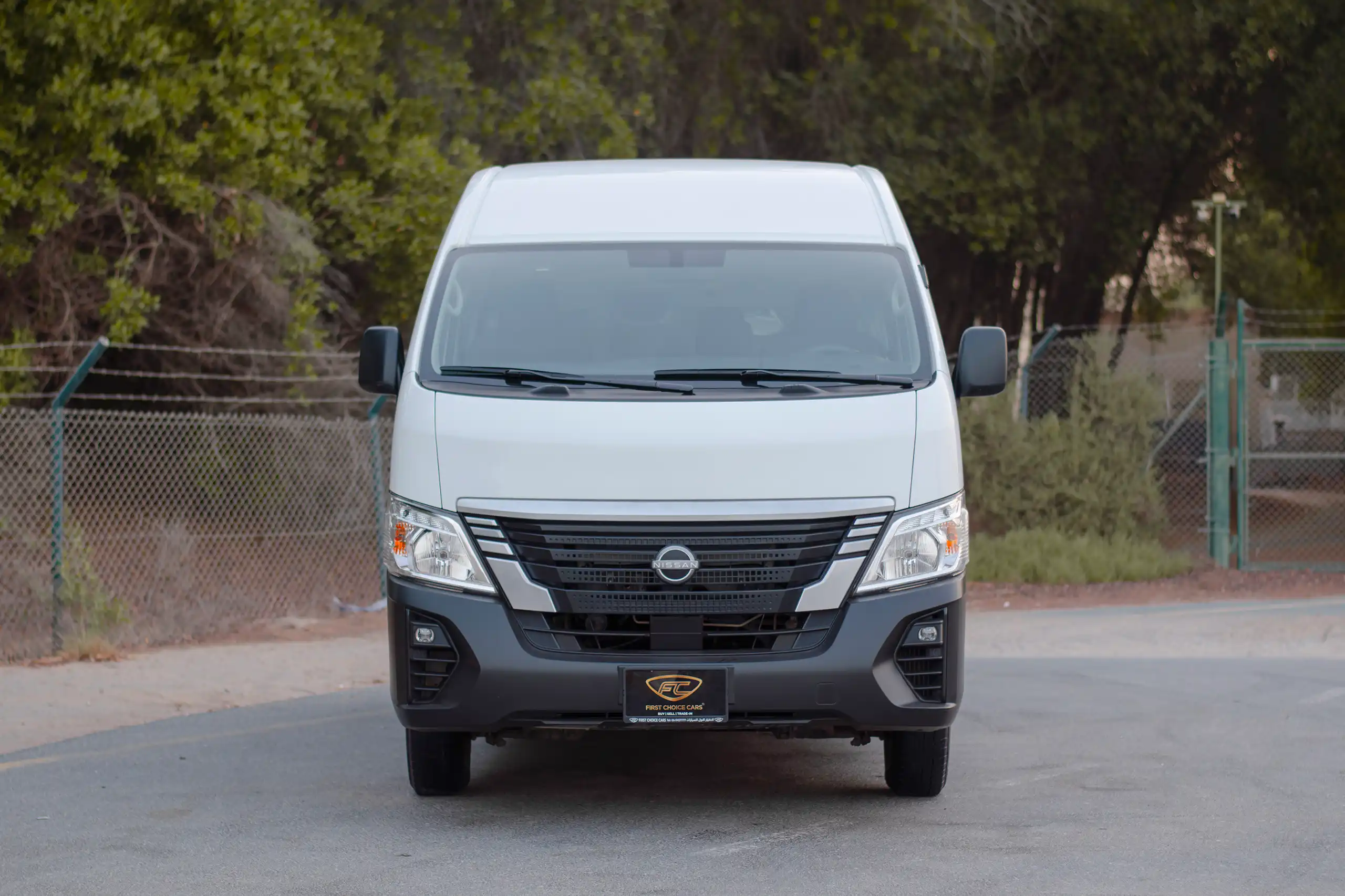 Used 2023 Nissan Urvan High Roof in White – Front View for Sale at First Choice Cars Dubai Sharjah