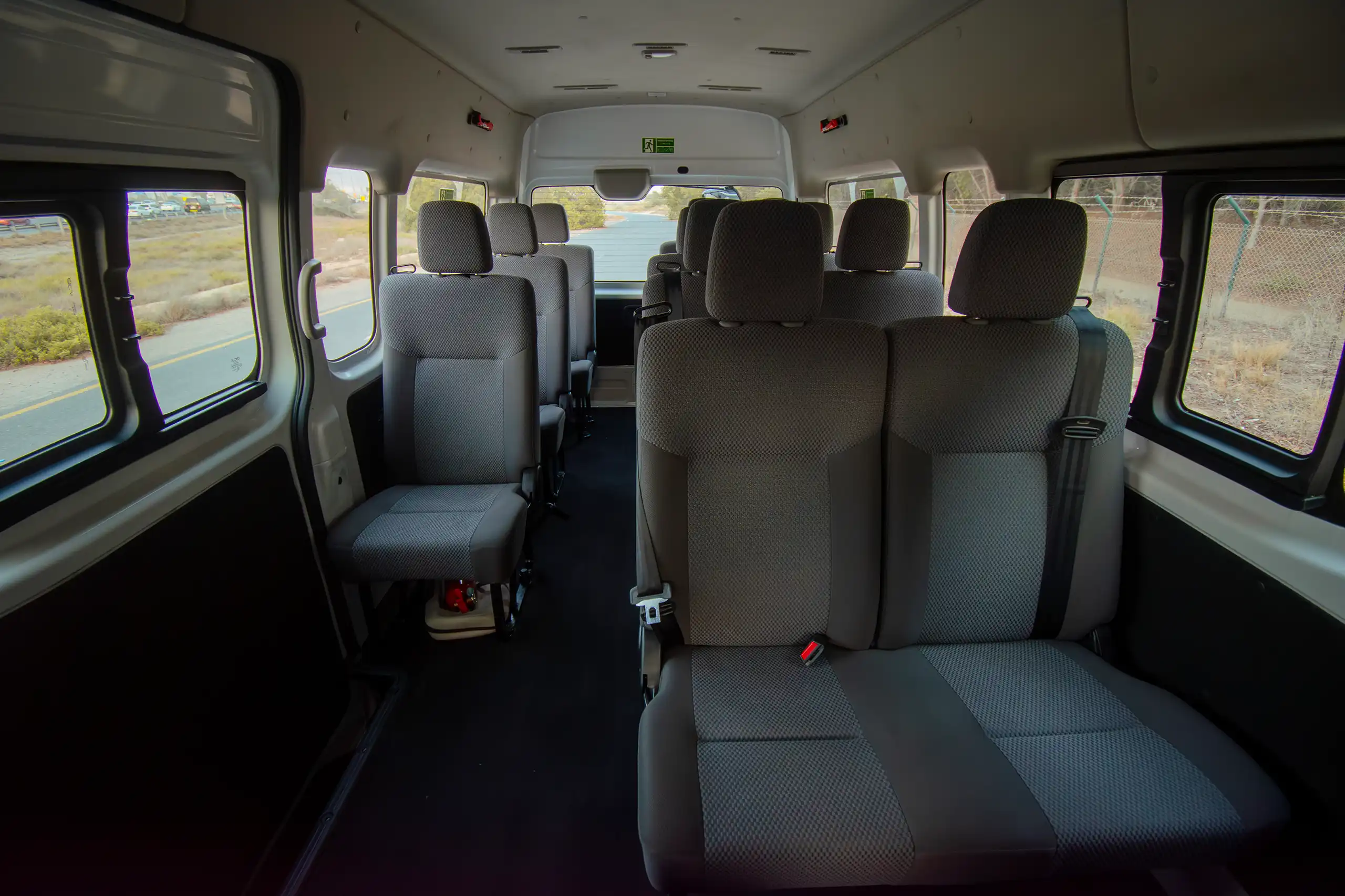 Used 2023 Nissan Urvan High Roof in White – Rear Seat View for Sale at First Choice Cars Dubai Sharjah
