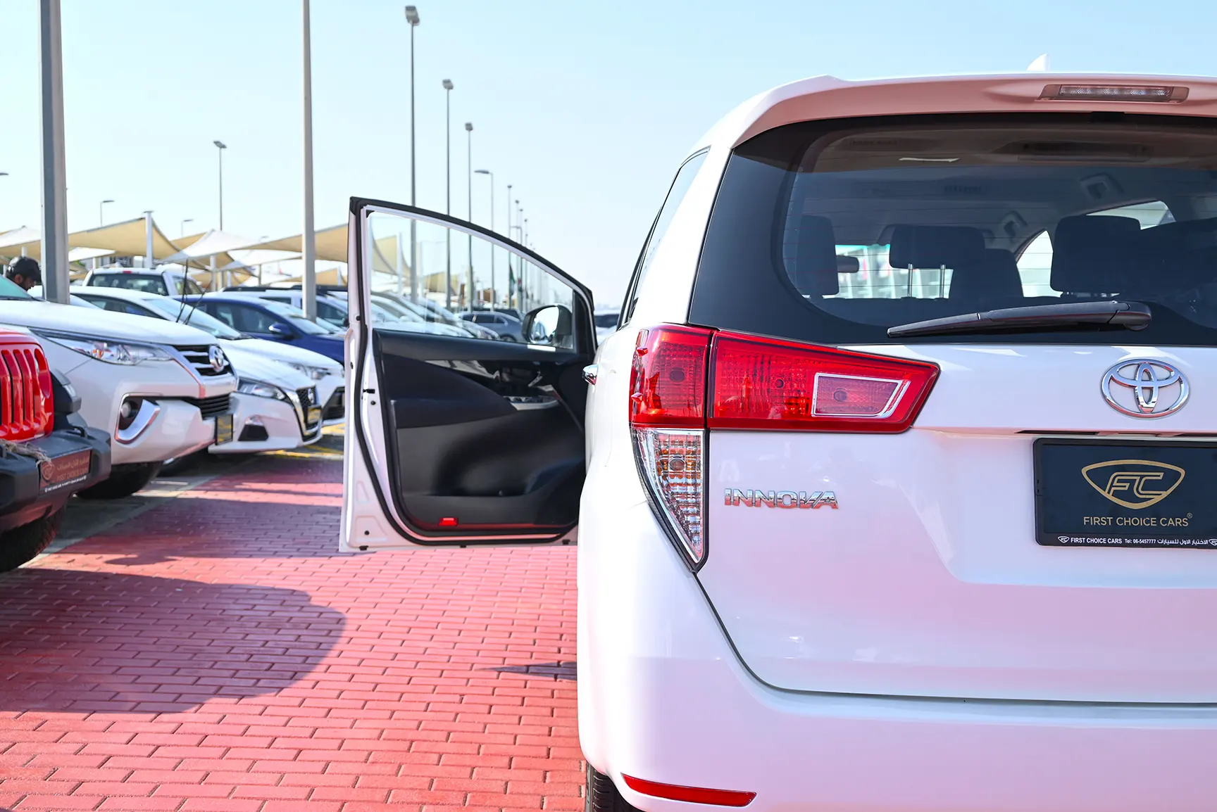 Used 2019 Toyota Innova SE White – Taillight Close-up at First Choice Cars Sharjah