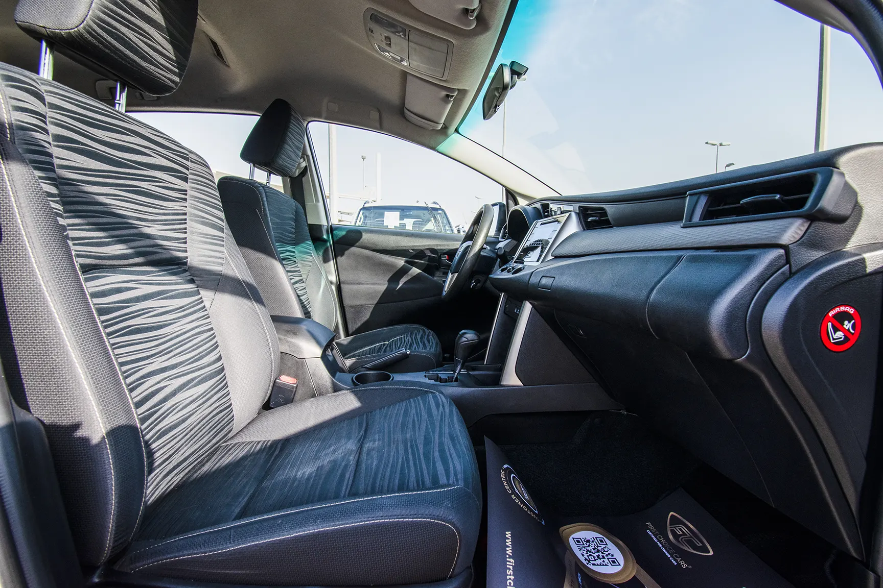 Used 2019 Toyota Innova SE White – Front Passenger Side Cabin View at First Choice Cars Sharjah