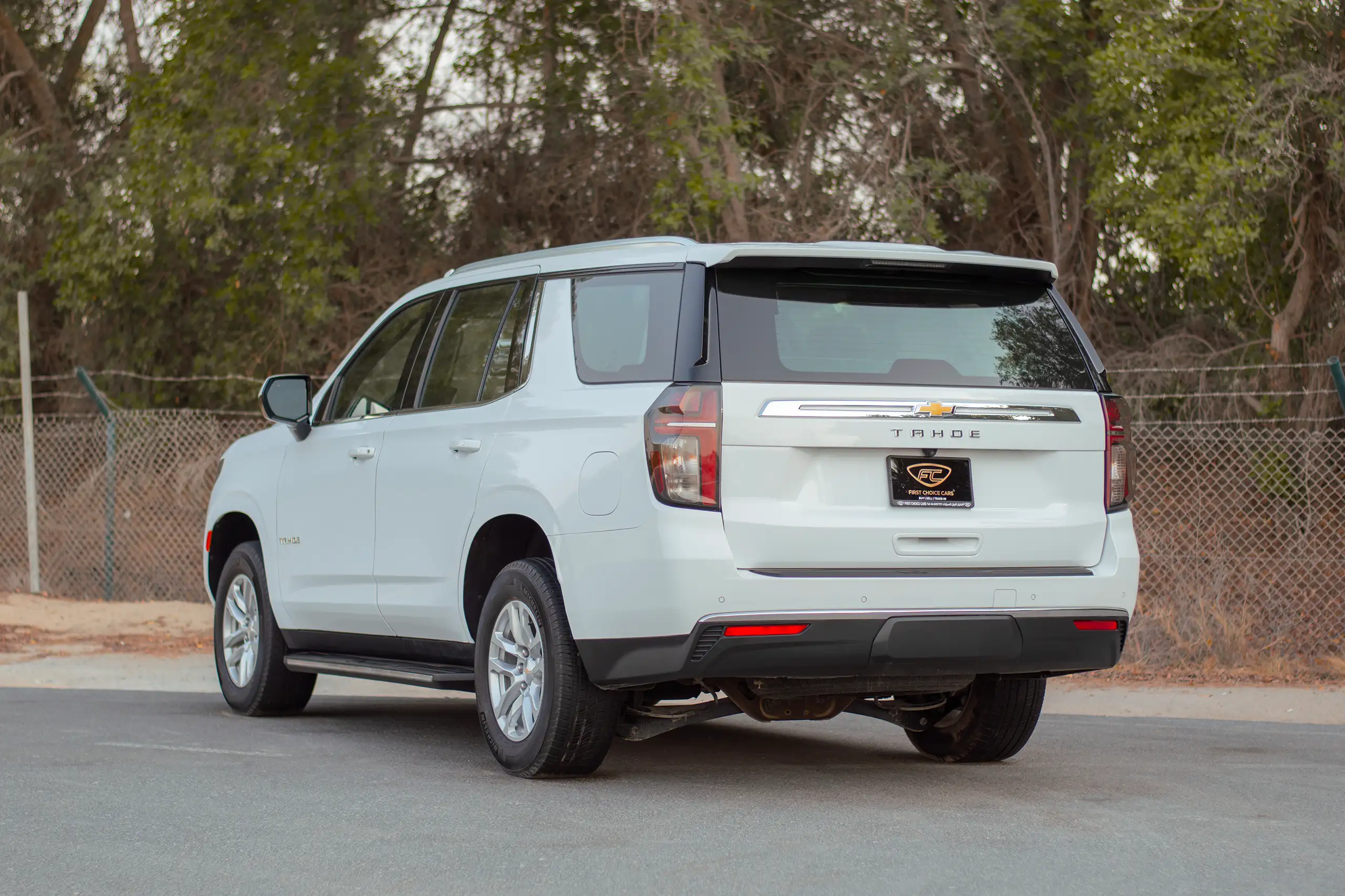 Used 2023 Chevrolet Tahoe LS White – Left Back Diagonal (45°) View at First Choice Cars Sharjah