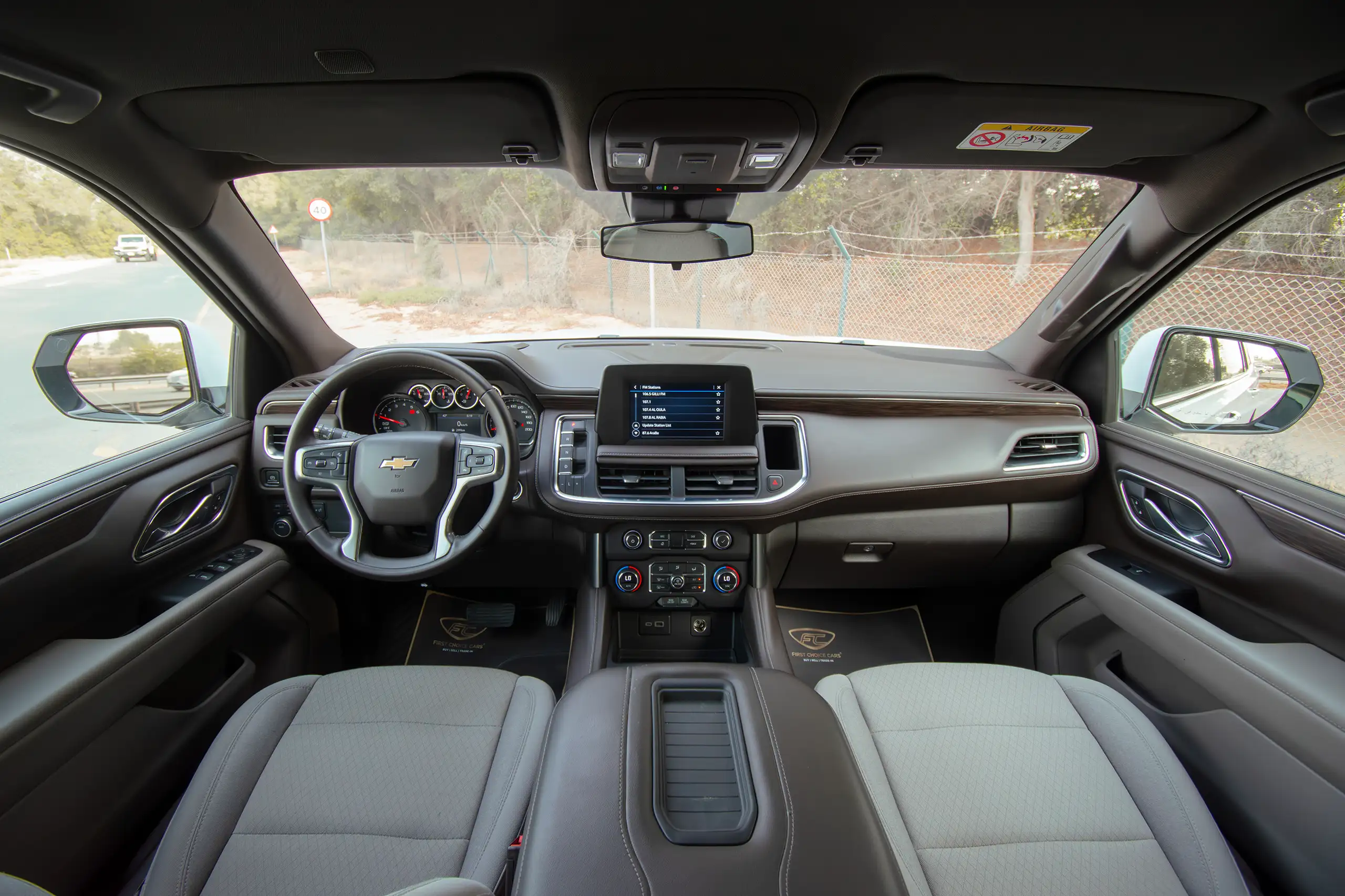 Used 2023 Chevrolet Tahoe LS White – Front Cabin / Dashboard Full View at First Choice Cars Sharjah