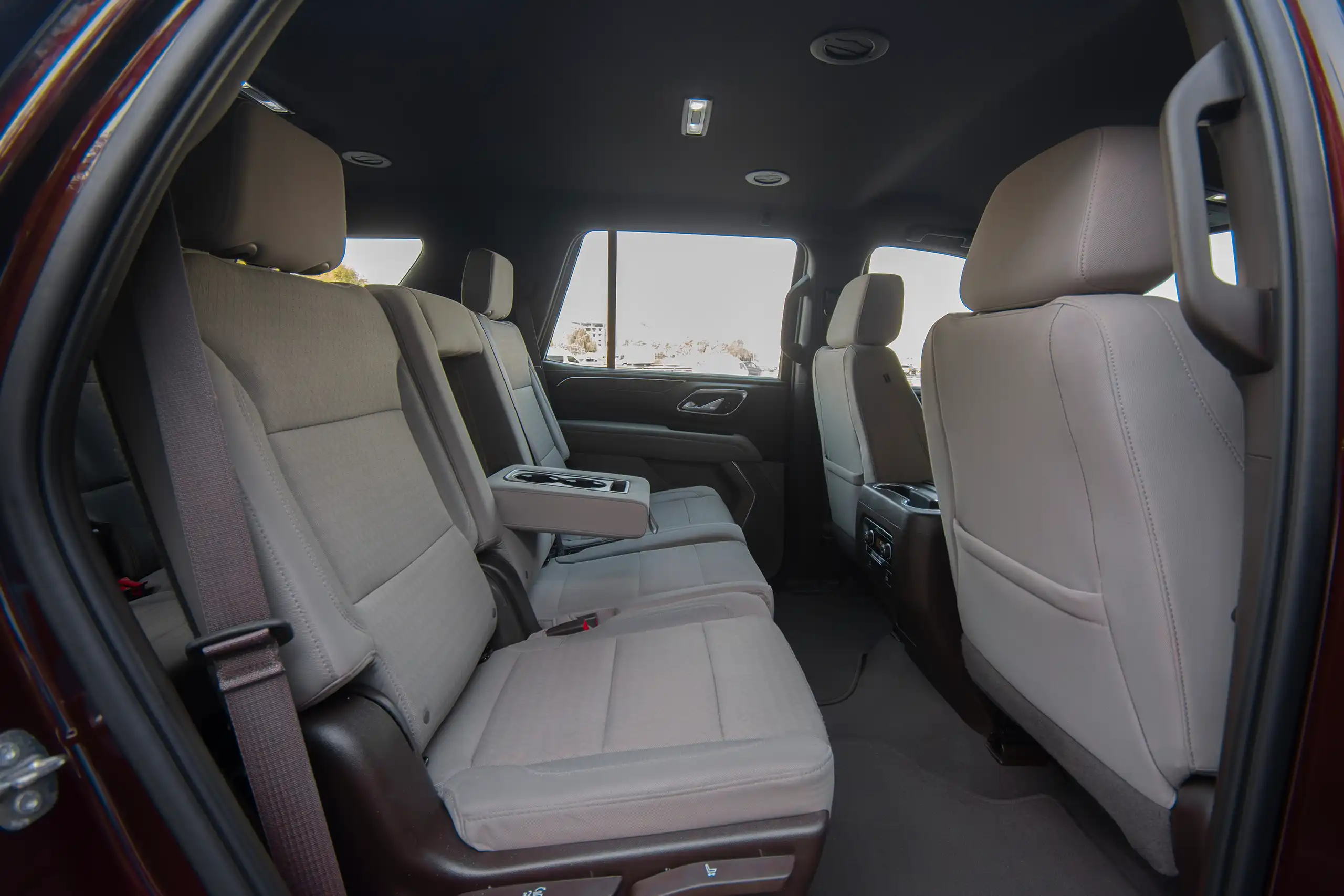 Used 2023 Chevrolet Tahoe LS Maroon – Rear Passenger Side Cabin View at First Choice Cars Sharjah