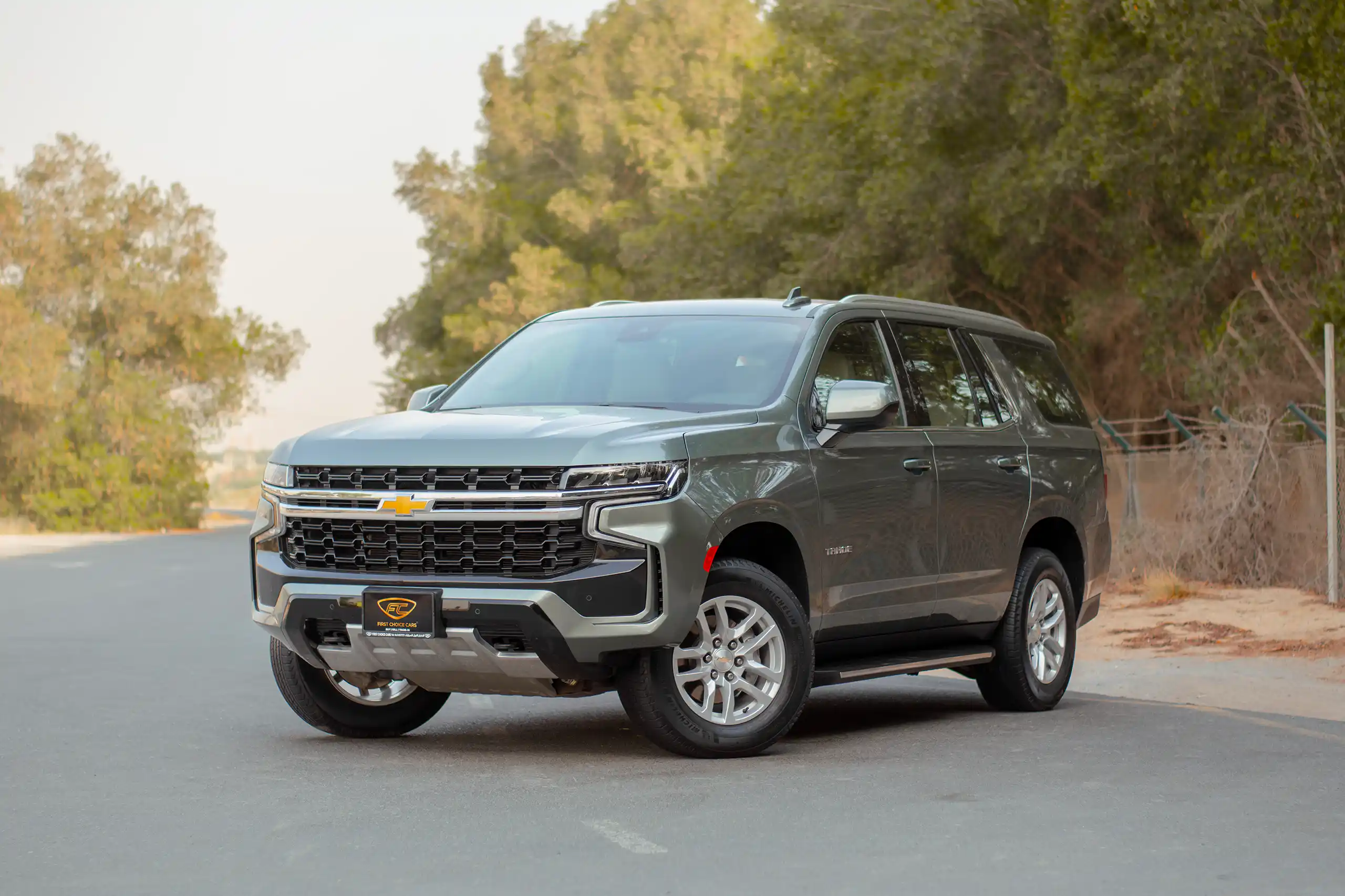 Used 2023 Chevrolet Tahoe LS Green – Left Front Diagonal (45°) View at First Choice Cars Sharjah