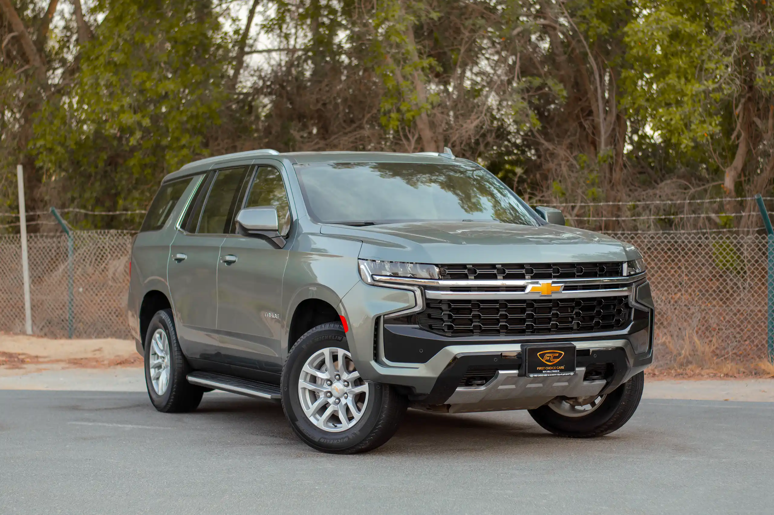 Used 2023 Chevrolet Tahoe LS Green – Right Front Diagonal (45°) View at First Choice Cars Sharjah