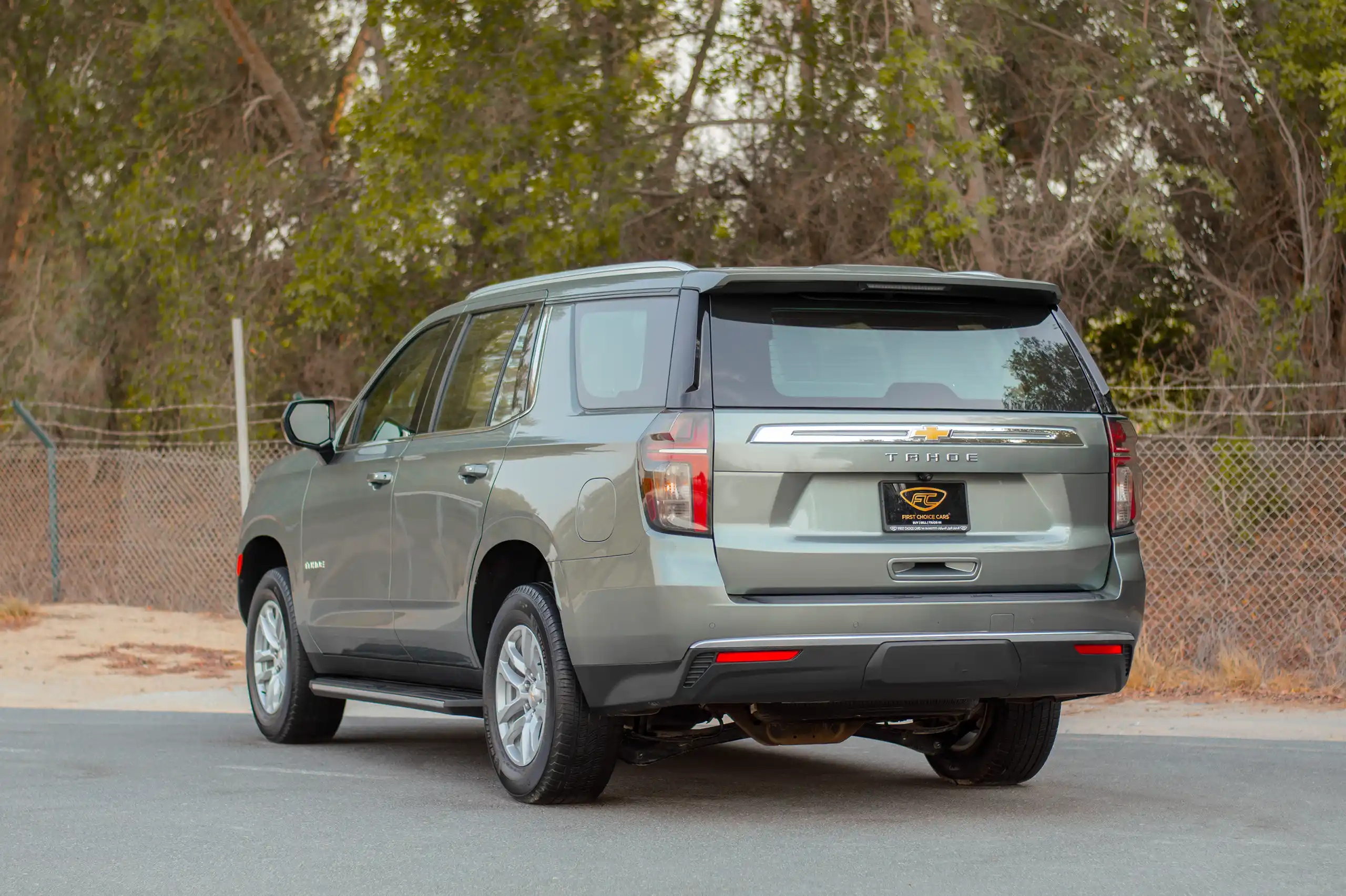 Used 2023 Chevrolet Tahoe LS Green – Left Back Diagonal (45°) View at First Choice Cars Sharjah