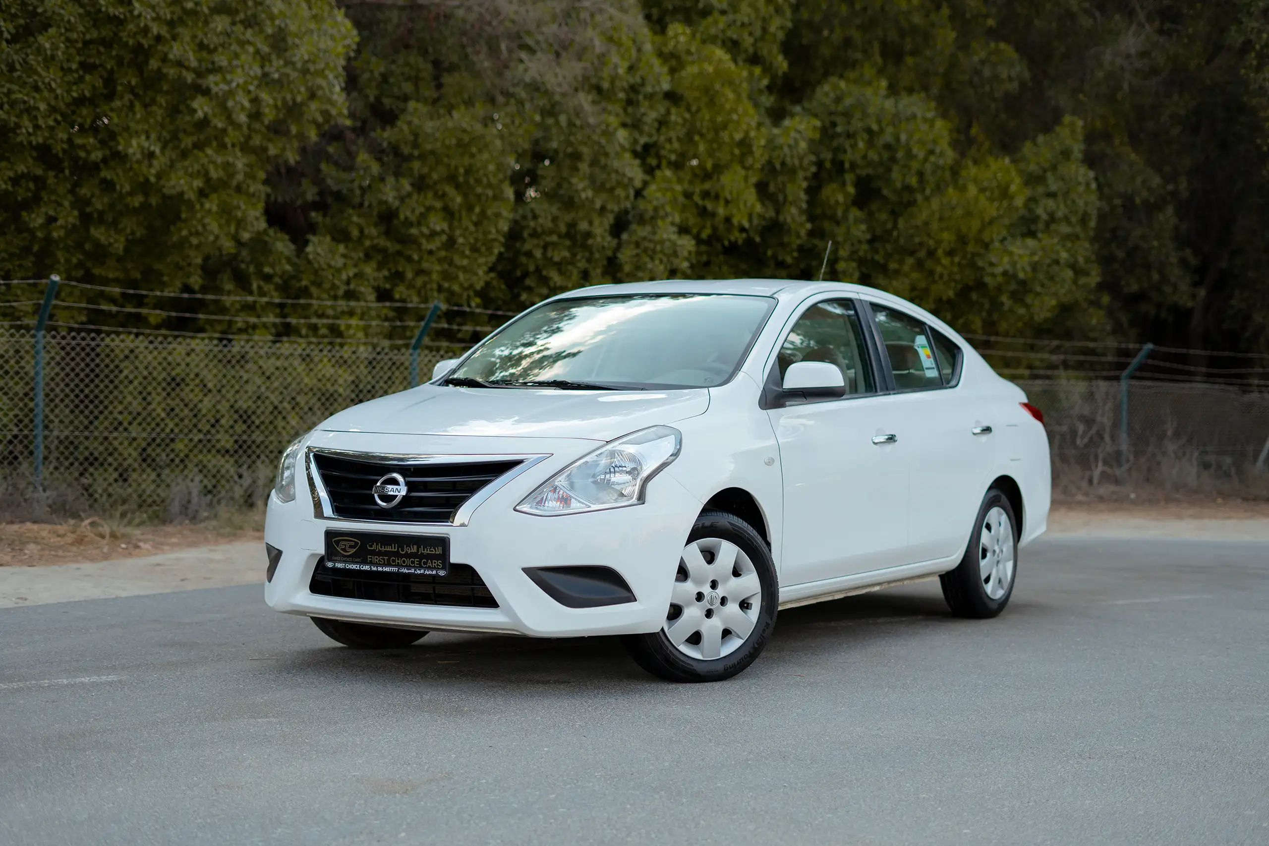 Used 2022 Nissan Sunny SV in White – Left Front Diagonal (45°) View for Sale at First Choice Cars Dubai Sharjah