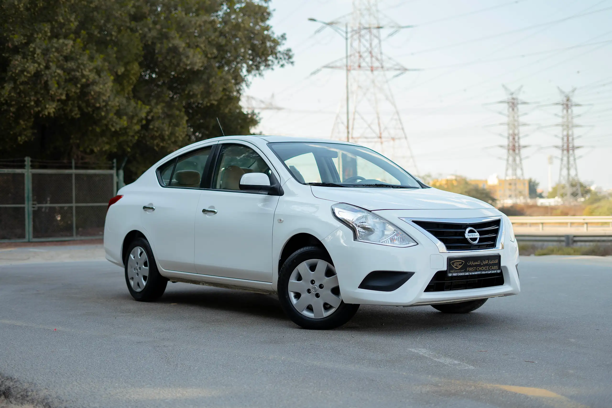 Used 2022 Nissan Sunny SV in White – Right Front Diagonal (45°) View for Sale at First Choice Cars Dubai Sharjah