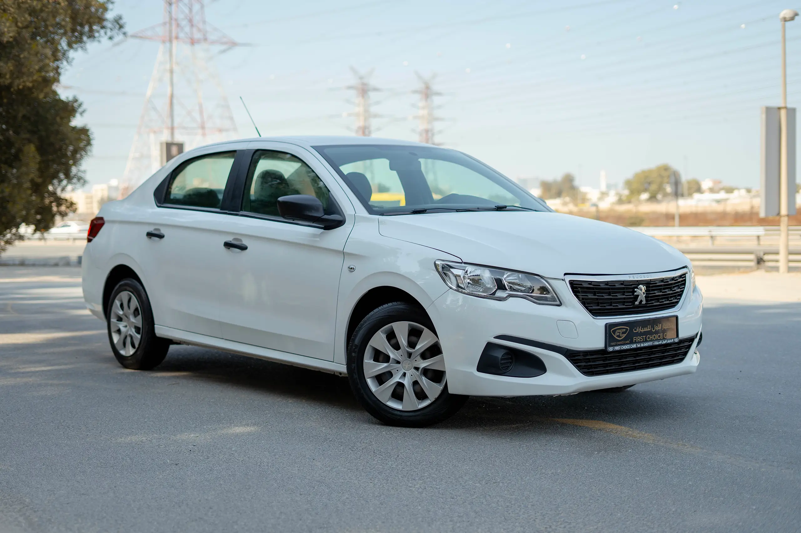 Used 2021 Peugeot 301 Allure in White – Right Front Diagonal (45°) View for Sale at First Choice Cars Dubai Sharjah