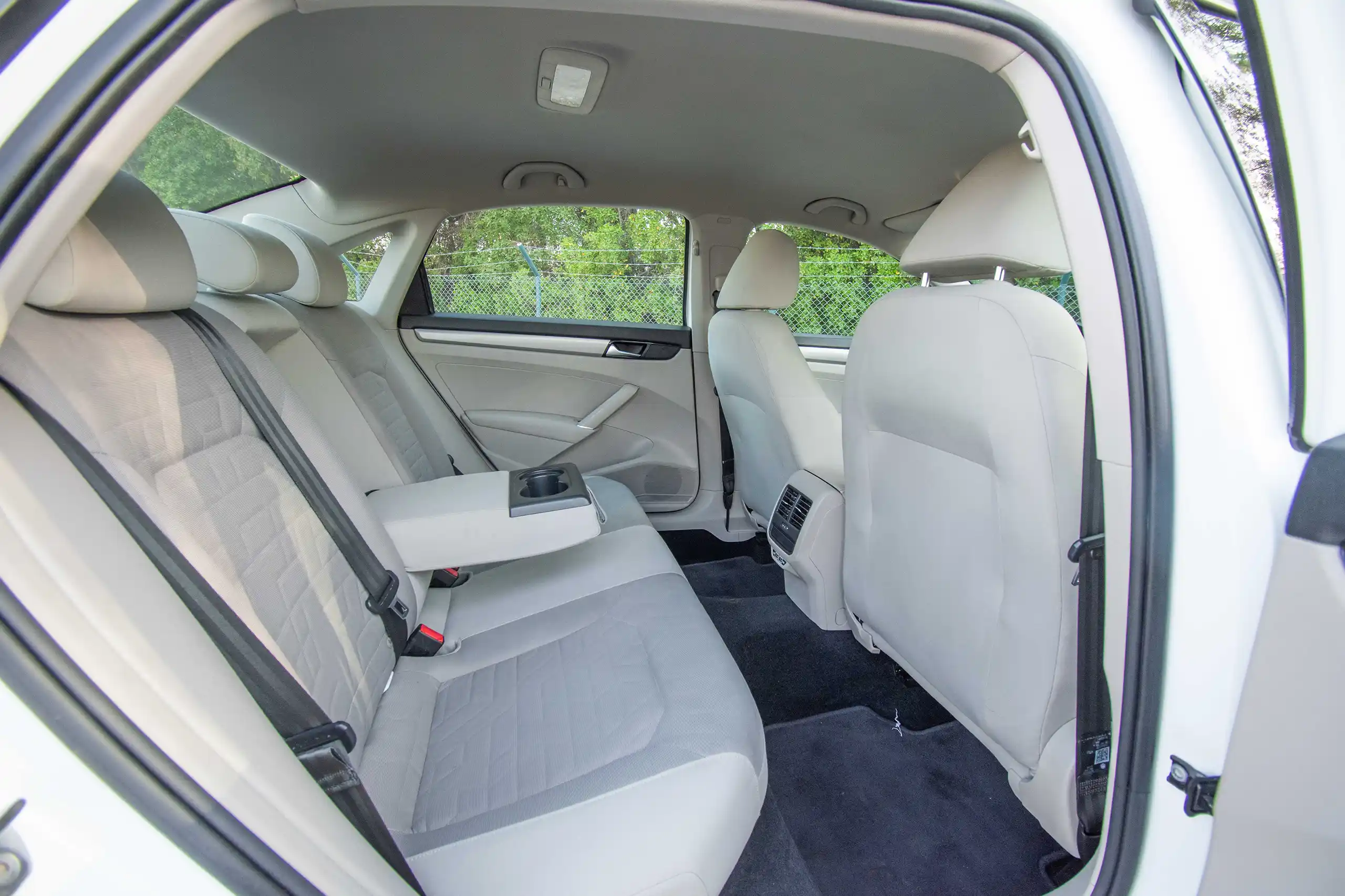 Used 2020 Volkswagen Passat Trendline in White – Rear Passenger Side Cabin View for Sale at First Choice Cars Dubai Sharjah
