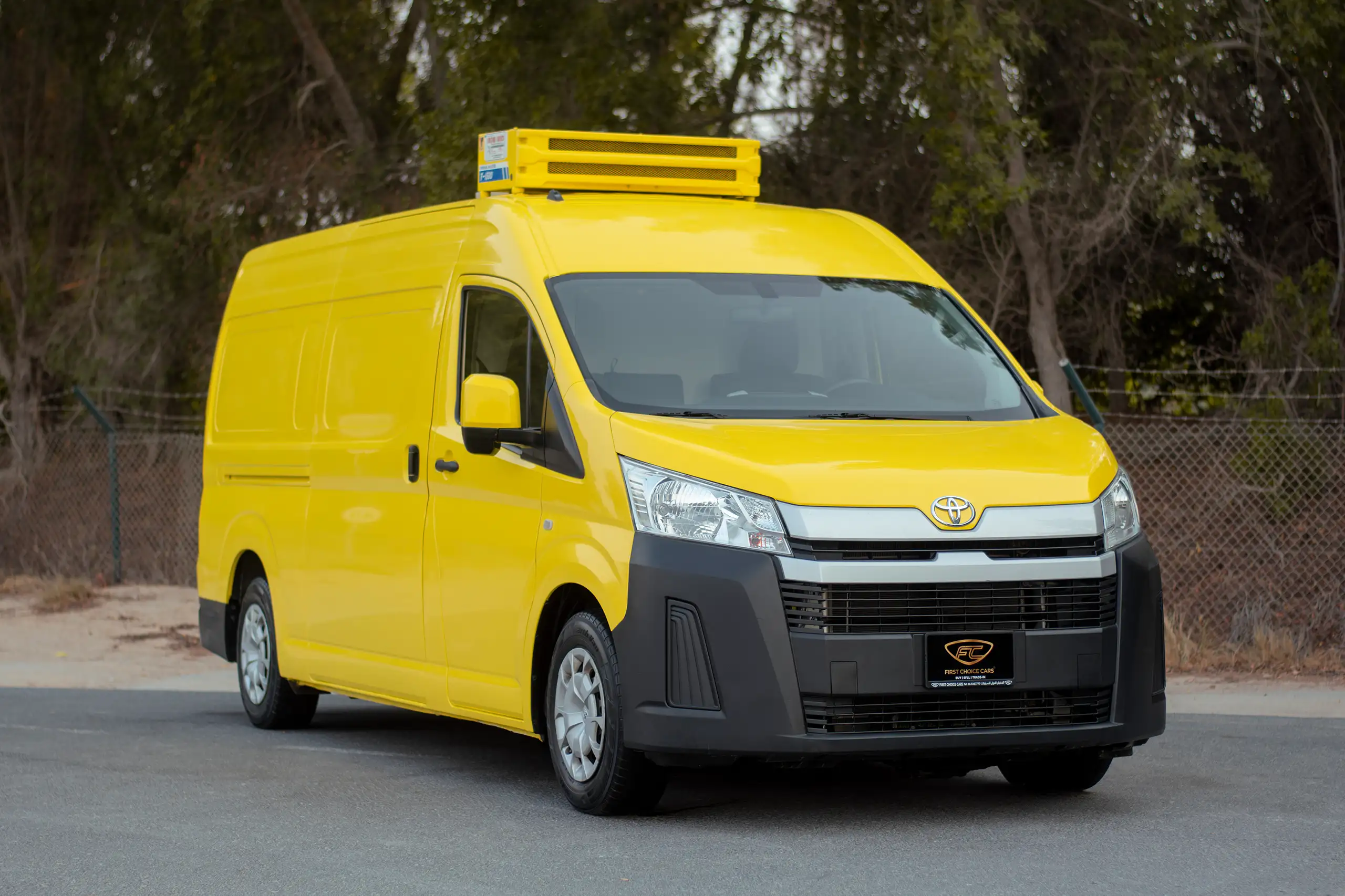 Used 2020 Toyota Hiace GL High Roof Yellow – Right Front Diagonal (45°) View at First Choice Cars Sharjah